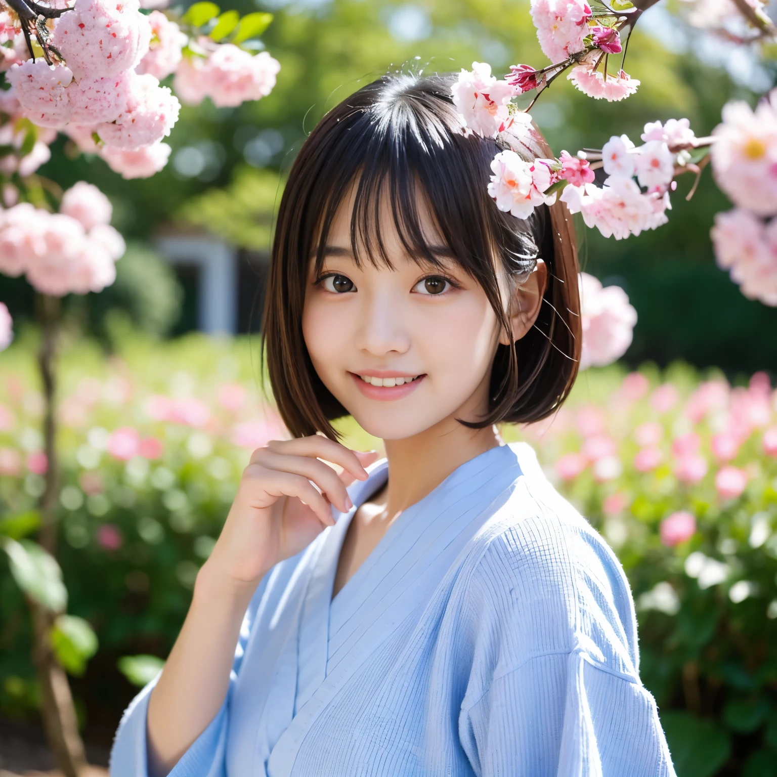Best-quality, Masterpiece, Ultra-High-Resolution, (Photorealistic:1.4), Raw-Photo, 1girl, the most famous Japanese idol, wearing spring-clothes, extremely cute face like the most popular Japanese idol, extremely beautiful big-black-eyes, extremely cute hairstyle, extremely beautiful hair, extremely beautiful skins, innocent-smile