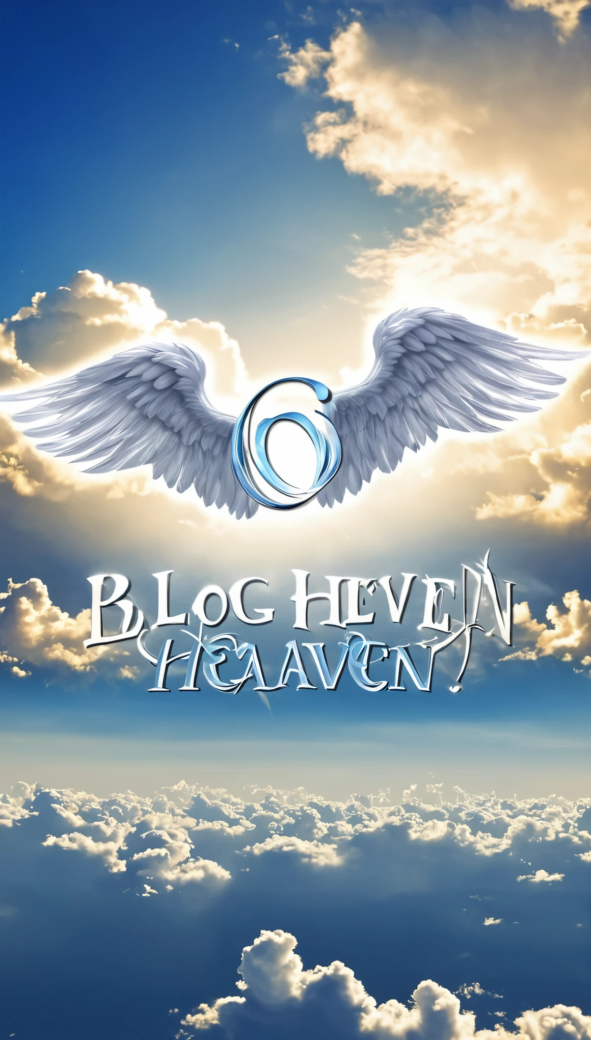 create an attention grabbing logo Named "Blog Heaven". Must have multiple blogs with angel wings. must have Clouds and the Sky in the background. must look as real as possible