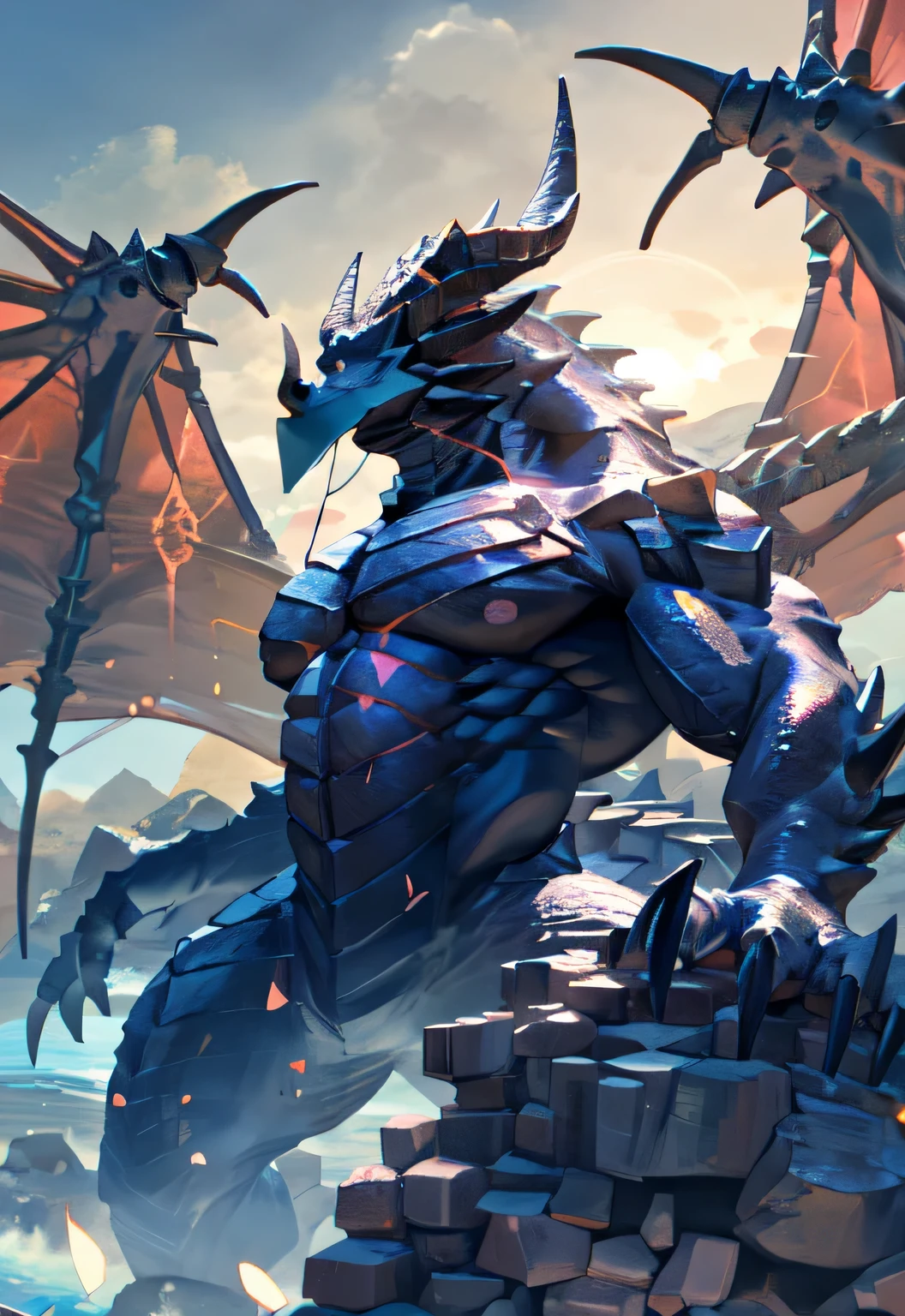 dragon,alone,paw,teeth,crawler,chest muscles, peak, teethAdult,alone,dragon tail,sit down,meditate,4K,best quality,HD,whole body,paw,naked,looking at the audience,chest muscles, pink nipples, Six-pack abs,biceps,pride,soft shadow,majestic,Detailed face,HD eyes,keen vision,eyes sparkling,Gorgeous,brave,confident smile,Strong,Mature,wilderness,ruins,river,Blue sky and white clouds,The sun shines,With wings,With wings