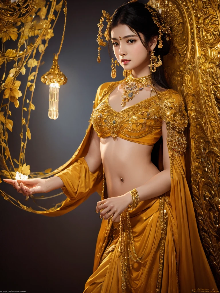 Face of indian woman, fair skin, a masterpiece ultra realistic ultra detailed portrait of a beautiful girl in incredible golden armor, baroque renaissance. in forest, medium shot, intricate, elegant, highly detailed. trending on artstation, digital art, by stanley artgerm lau, wlop, rossdraws, james jean, andrei riabovitchev, marc simonetti, yoshitaka amano. background by james jean and gustav klimt, light by julie bell, 4 k, porcelain skin.