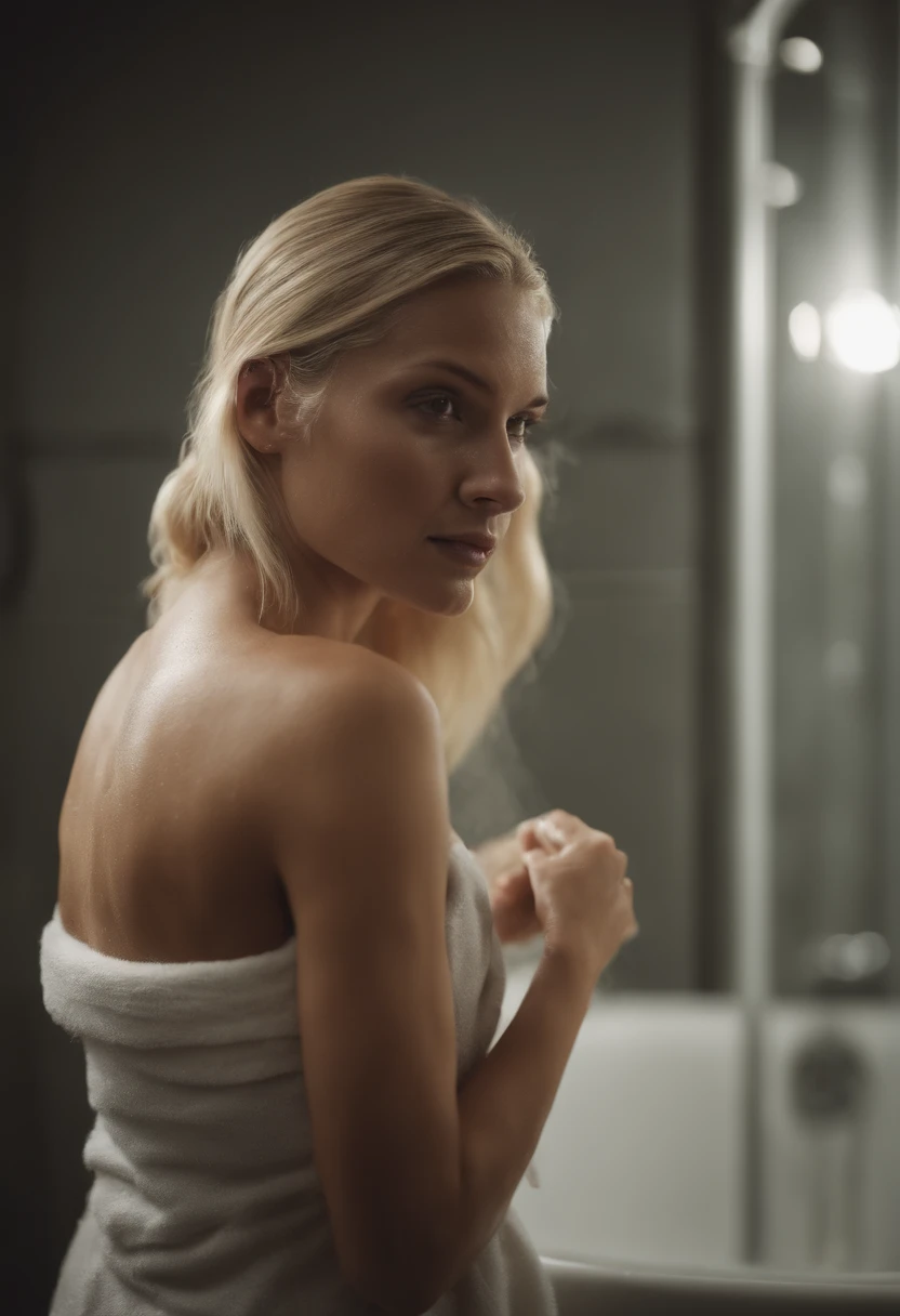 Blonde women washing hair in the shower