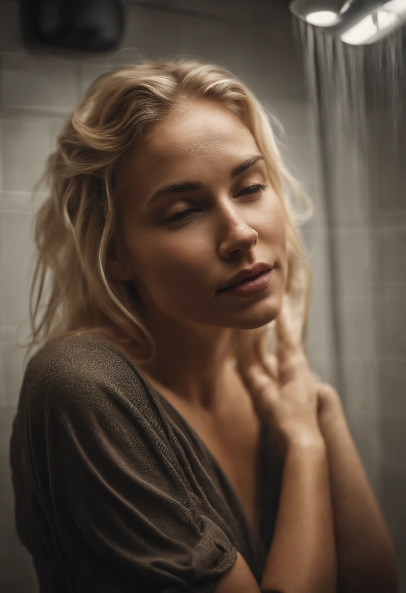 Blonde women washing hair in the shower