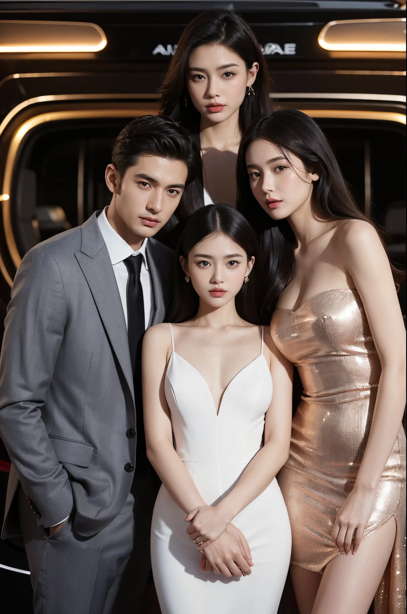 family, royal, elegant, good looking, kids, detailed, 4k, mom and dad, detailed eyes, pretty hair, handsome man, gorgeous woman, fine mom, hot dad, hot parents, mom with black hair, mom pregnant, man looking at woman with love, man hugging woman