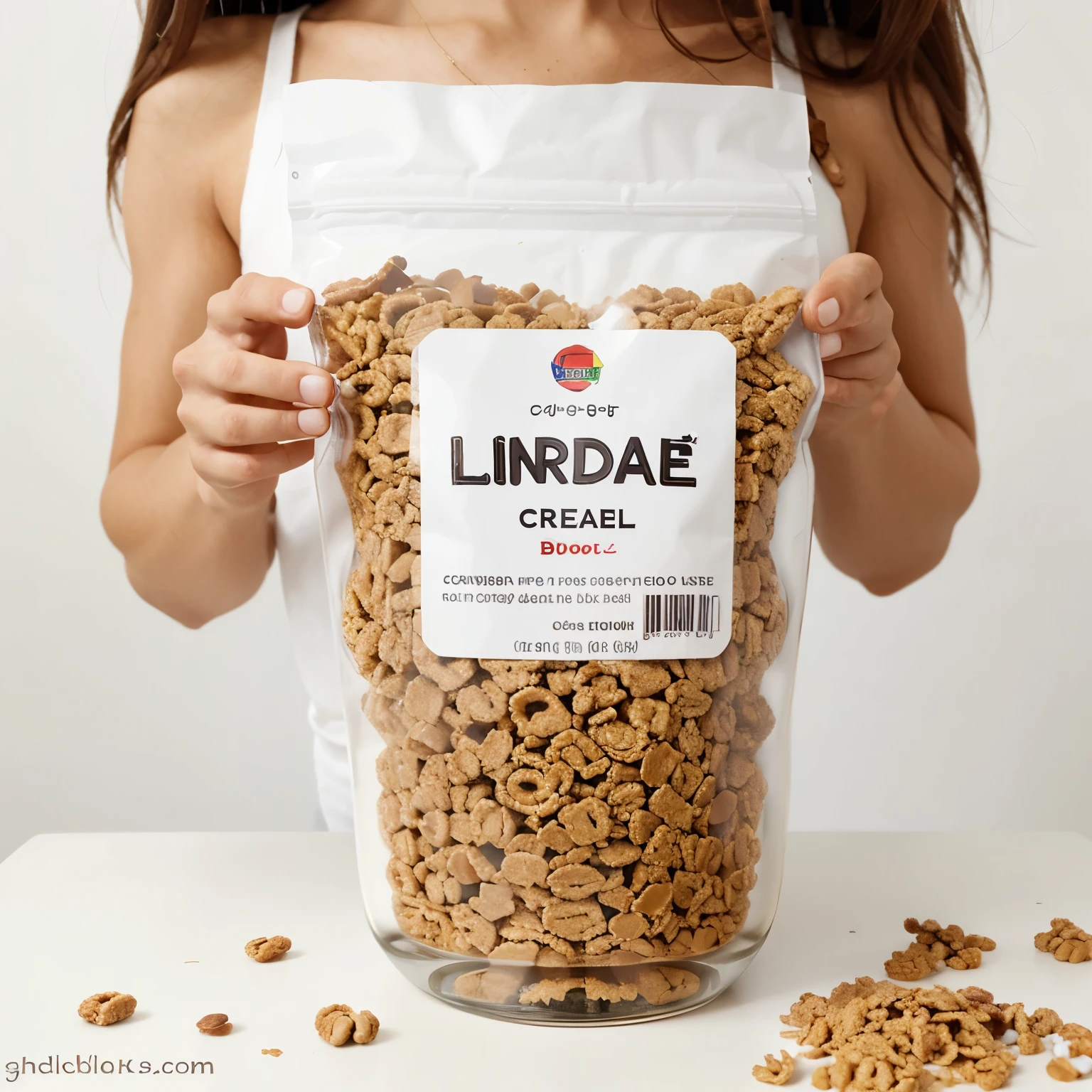 Create a cereal bar with a white background that has packaging called lindré