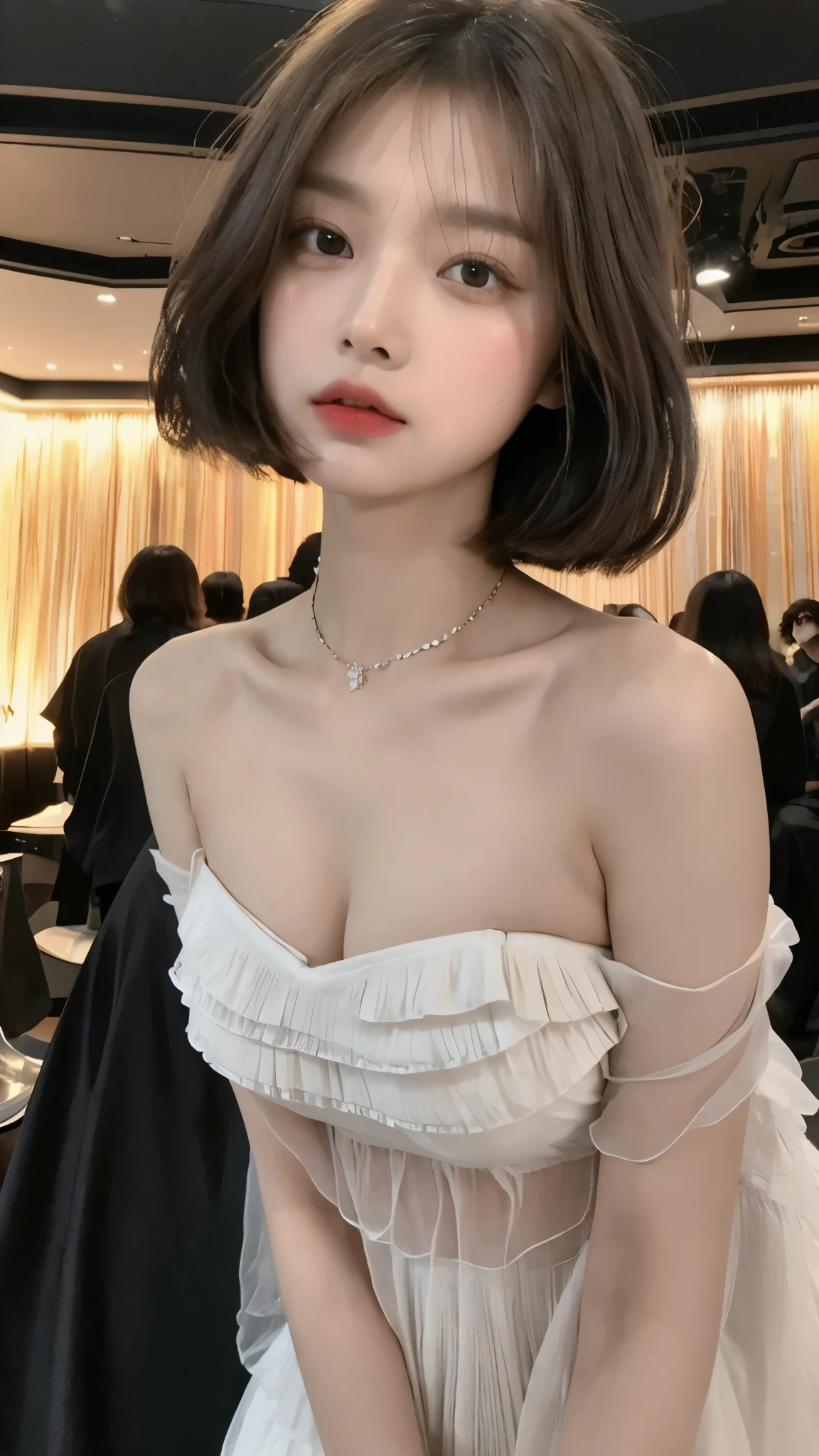 indian pale girl ((best quality, 8 thousand, masterpiece:1.3)), Concentrate upon:1.2, perfect body beauty:1.4, hip:1.2, ((layered haircut:1.4)), (big breasts drooping:1.1) , 밤y Dress: 1.1, Highly detailed face and skin texture, good eyes, double eyelid, White skin, long hair, (shut up: 1.3) , in clubs, small face,