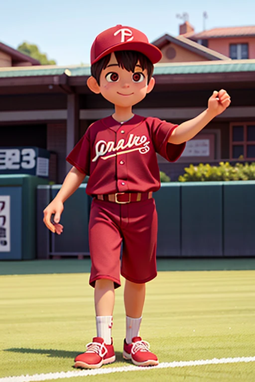 Baseball Boy、cute illustration、Wearing a maroon uniform、Baseball Player、