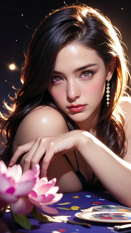 highest quality, table top, (realistic:1.2), 1 girl, detailed face, beautiful eyes, (table top:1.2, highest quality), (finely detailed beautiful eyes: 1.2), (very detailed CG unity 8k wallpaper, table top, highest quality, Super detailed, best shadow), (detailed background), (beautiful detailed face, Dense and beautiful eyes), high contrast, (best illumination, very delicate and beautiful),1 girl,((Colorful paint splatter isolated on transparent background, dulux,)), dynamic angle, beautiful delicate shine, full body, cowboy shot, gray hair, purple eyes, highest quality, table top, (realistic:1.2), Lotus flower, fiery, In the night sky, full of stars, very detailed, ultra high resolution, super high quality,