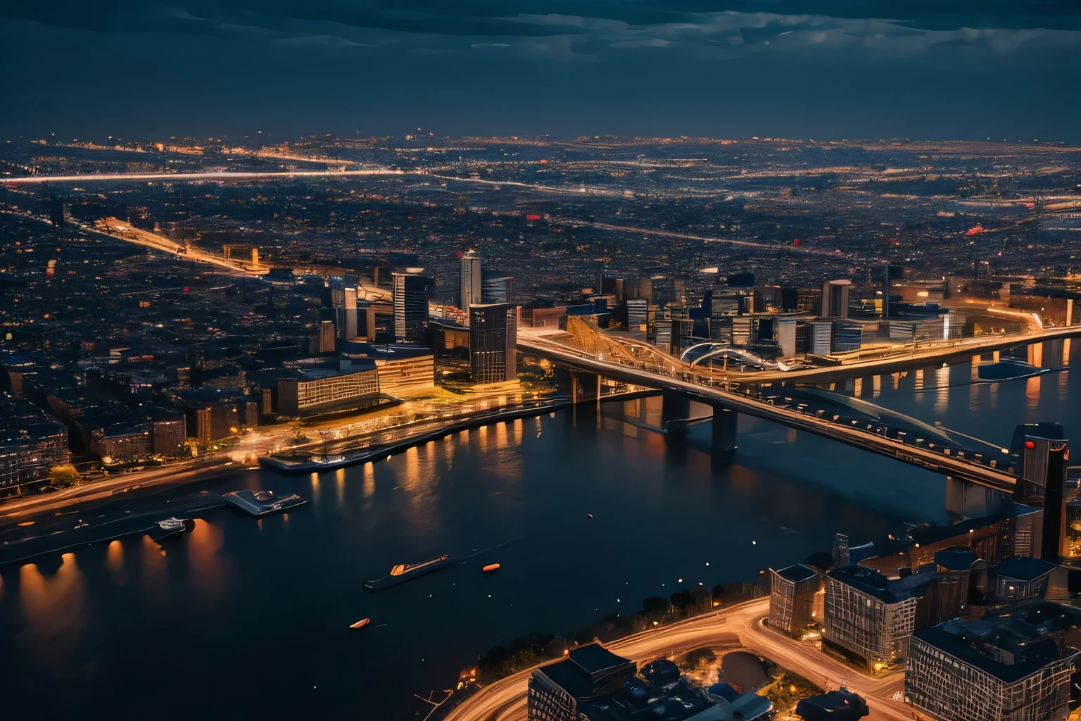 raini night in the city fly view
