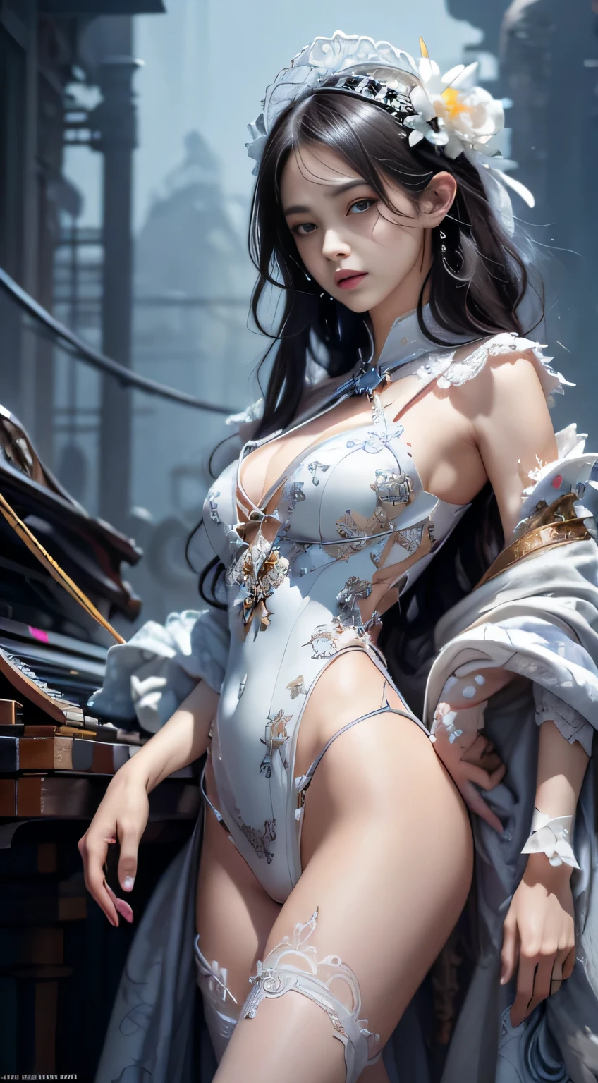 official art, unity 8k wallpaper, ultra detailed, beautiful and aesthetic, masterpiece, best quality, (zentangle, mandala, tangle, entangle), (fractal art:1.3) , ((1 latino mature woman)), extremely detailed, dynamic angle, cowboyshot, the most beautiful form of chaos, elegant, a brutalist designed, vivid colours, romanticism, by james jean, roby dwi antono, ross tran, francis bacon, michal mraz, adrian ghenie, petra cortright, gerhard richter, takato yamamoto, ashley wood, atmospheric,  of musical notes, streaming musical notes visible,