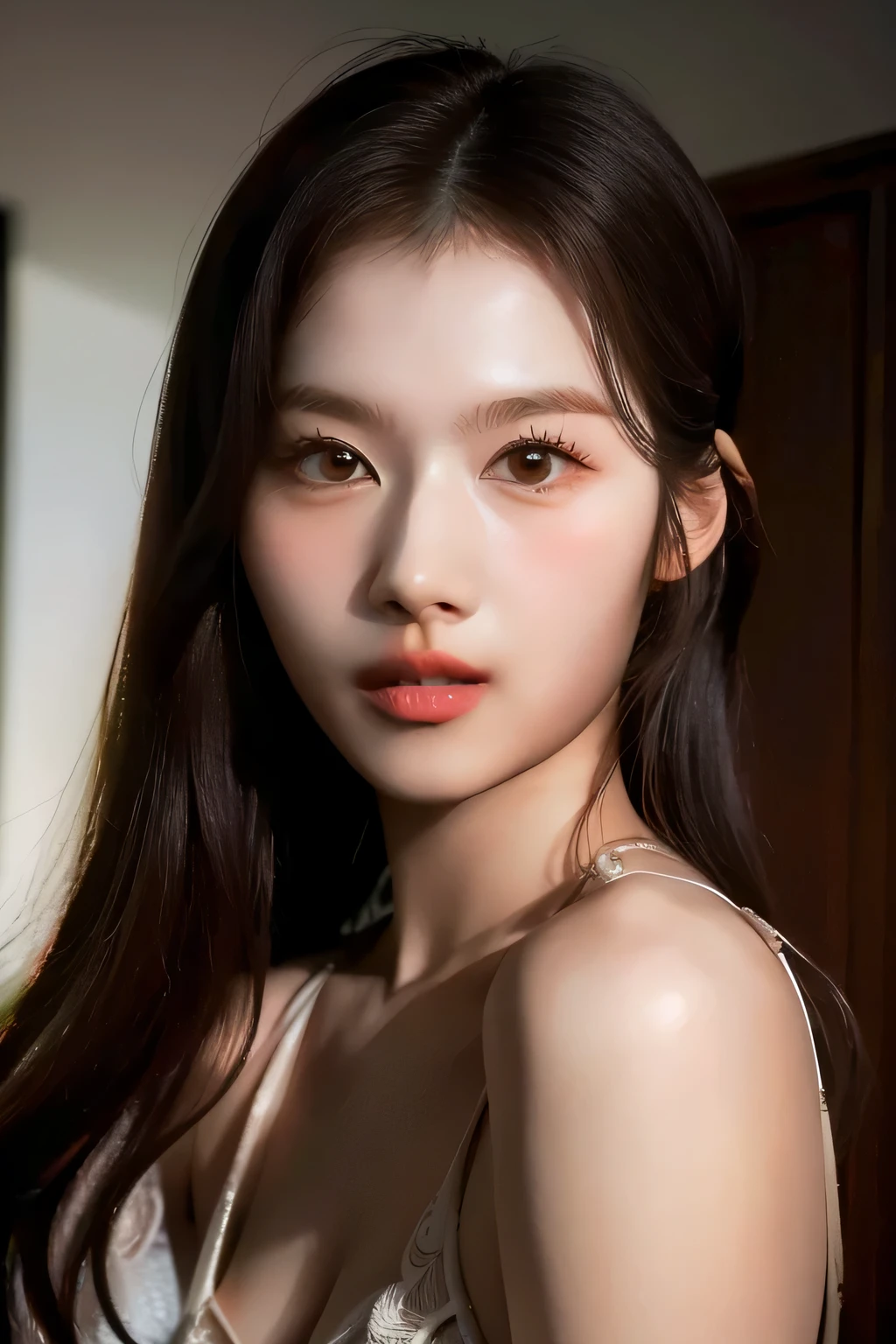 un primer plano de una mujer con cabello largo y vestido blanco, hermosa joven coreana, hermosa mujer surcoreana, hermosa joven coreana, joven y adorable rostro coreano, maquillaje coreano popular, maquillaje popular de corea del sur, jennie rosa negro, Jaeyeon Nam, muchacha coreana, Minatozaki Sana, Sana, hermoso rostro estetico, heonhwa choe,  Face Korean, Korean Woman, Korean Fem, K-pop group, K-pop Twice, Twice, Sana, Sana Face, Sana Twice, Minatozaki sana, Sana k-pop