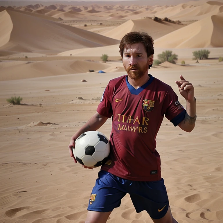 Lionel Messi playing football in thar desert with thar childrens