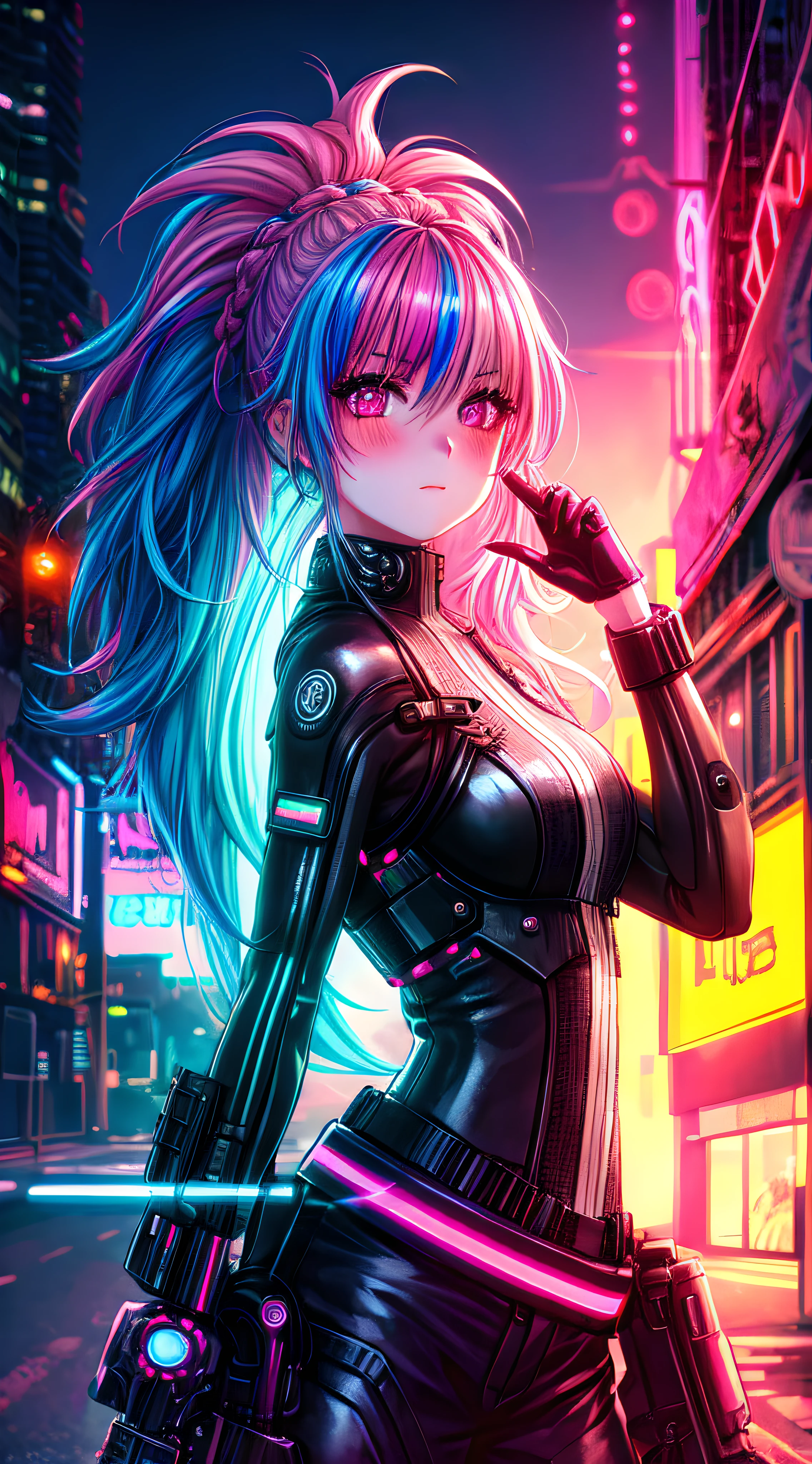 Cybergirl, night, neon, colors