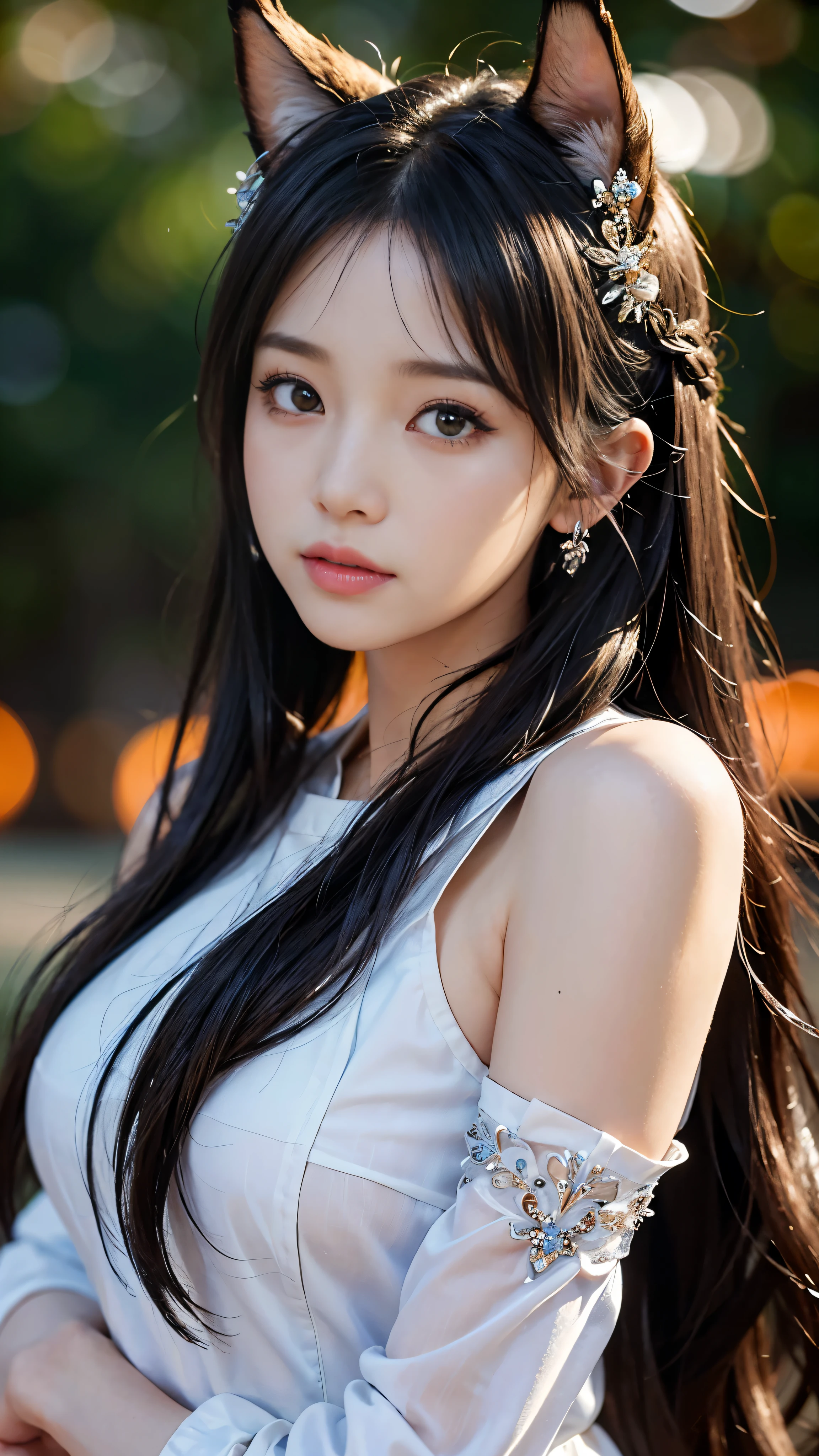 ((original:1.2)、Intricately detailed illustrationasterpiece:1.3))、Animated girl with animal ears and hair ornament、((Highly detailed CG:1.5)、Unity 8k wallpaper)、((high:1.5)、((sharp:1.37))、dynamic lighting、((Bokeh:1.4))、Beautiful girl with animal ears and hair ornament、Her features are accentuated with intricate details and intense highlights.、Her eyes sparkle under the sharp focus。 The texture of her fur、Individually defined in extreme detail in CG rendering、The scene is filled with the depth and dynamism of Bokeh.