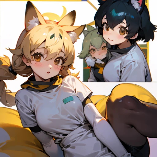 Please draw me with three Kemono Friends.
