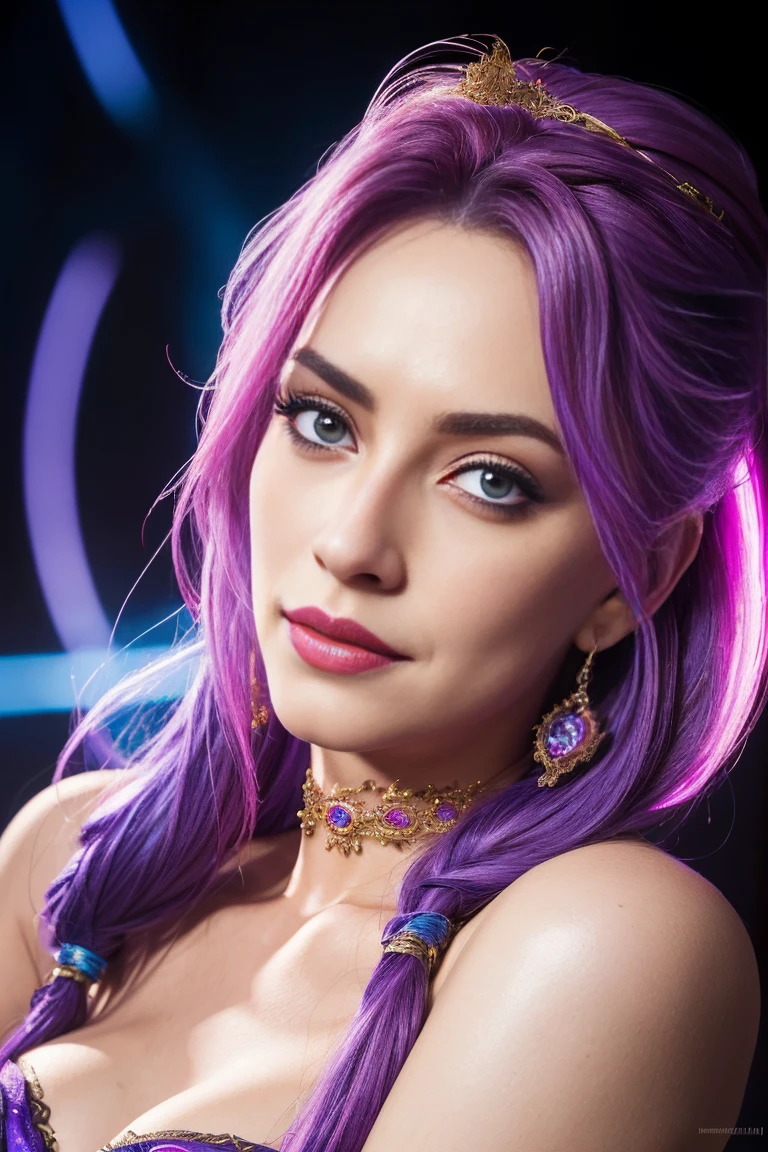 Masterpiece, Jinx from Arcane, intricately detailed background, (UHD, 8K wallpaper, High resolution), Cinematic lighting, award-winning, extremely detailed skin, extra detailed face, high detail eyes, photo-realistic, Zeiss 85 mm F/1.4, by Ellen von Unwerth