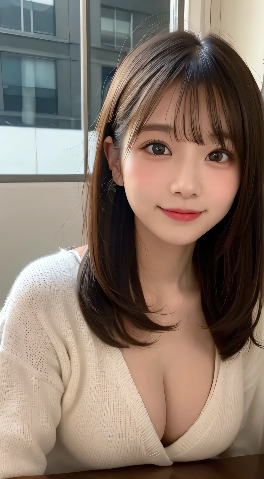 table top, highest quality, shape, Super detailed, finely, High resolution, 8k wallpaper, perfect dynamic composition shape, beautiful and detailed eyes, women winter fashion,small breasts natural color lip,smile,Harajuku、20 year old girl、cute、sexy shot looking at camera