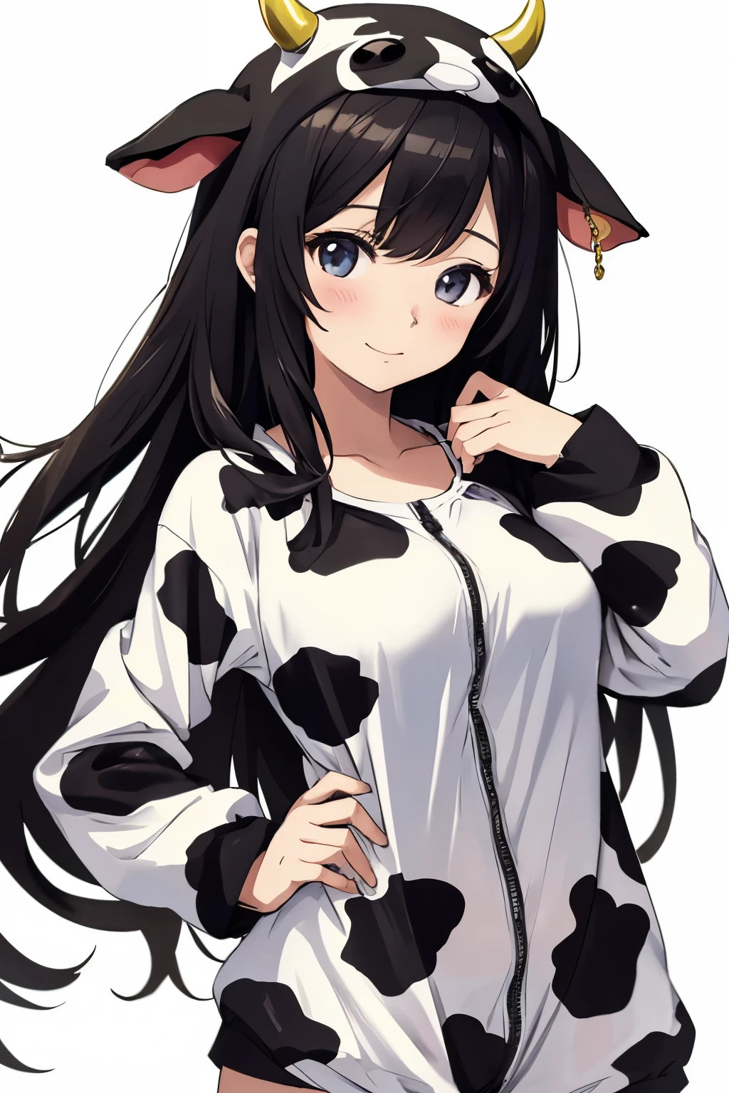 Moe style beautiful girl illustration wearing a cow costume wearing a cow costume manga no background