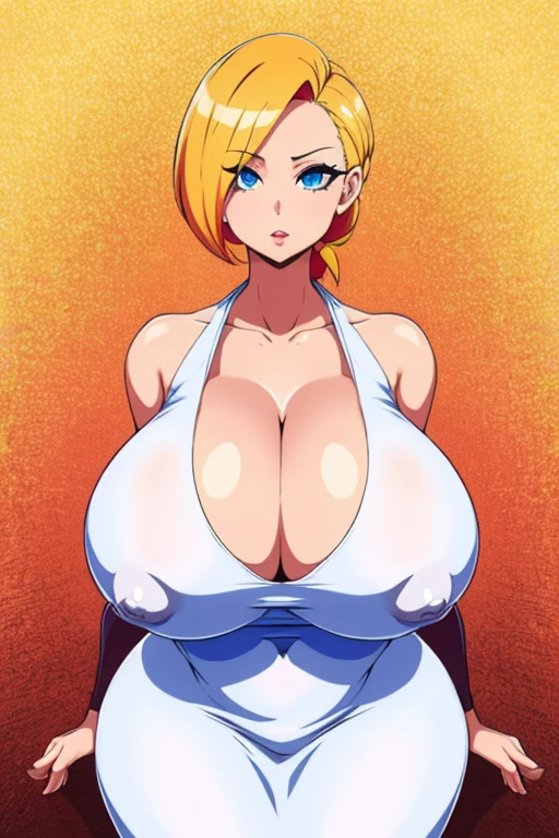 bimbo,1girl,solo,(hourglass body:1.3), (thin waist:1.3),(huge breasts:1.1),wide hips, (cleavage:1.3), nsfw, detailed face, detailed dress, covered nipples, pencil dress