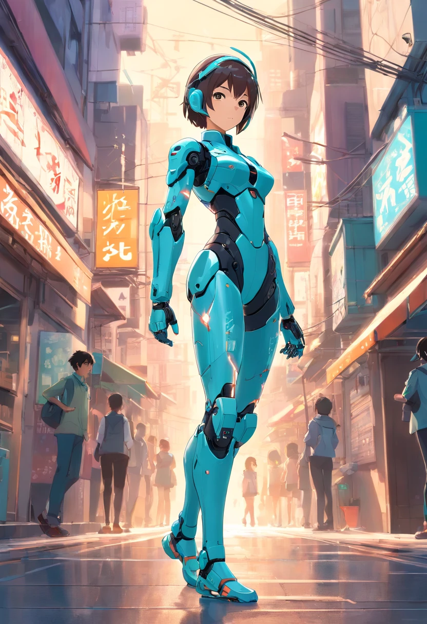 35mm, f/2.8, Incredibly detailed and ultra-realistic shots, Natural light, Slim Body futuristic female Appearance Robot Rapid Response Tactical Guard , The waist is thin, Complex branching design, Sophisticated Assembled Armor, The arm has a complex multi-point mechanical hinge joint, inconspicuous joints, Unconventional hinge joint, long legs, Complex and detailed non-human feet, High-tech flexible design, Modern and sleek high-tech head design, The head is々There are various types of sensors,full body, Hall in the street々and,Robots are human々Gives a sense of agility, speed, and high mobility, Able to move with the agility of a ninja.