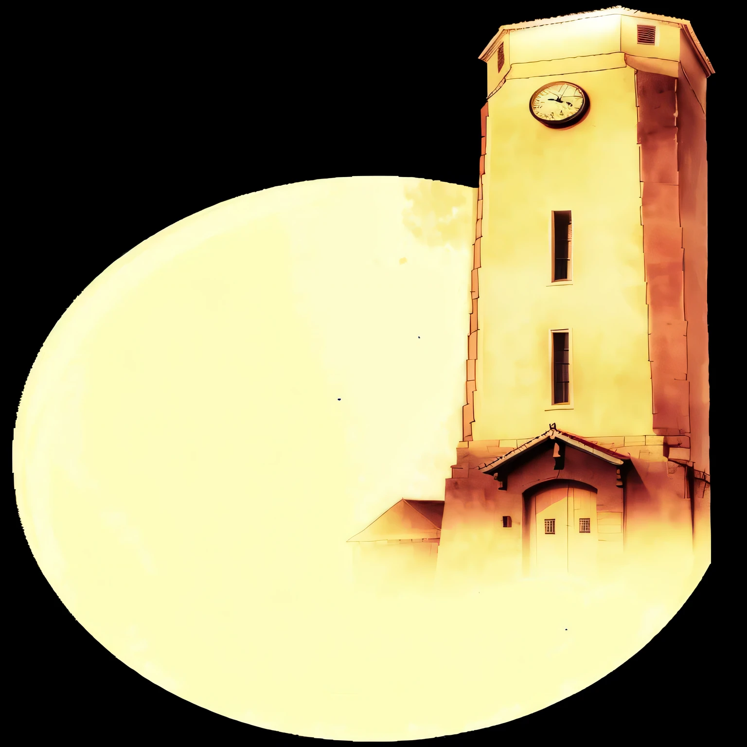 there is a clock torre that is on the side of a building, clocktorre, clock torre, faro, Casa de la Luz, luz de un punto, ascensor a la luna, post processed sin ruido, sobresaturado, torre, hecho con photoshop, granoso, watch torre, ((sobresaturado)), sin ruido, Faro de Barra, took the ipad