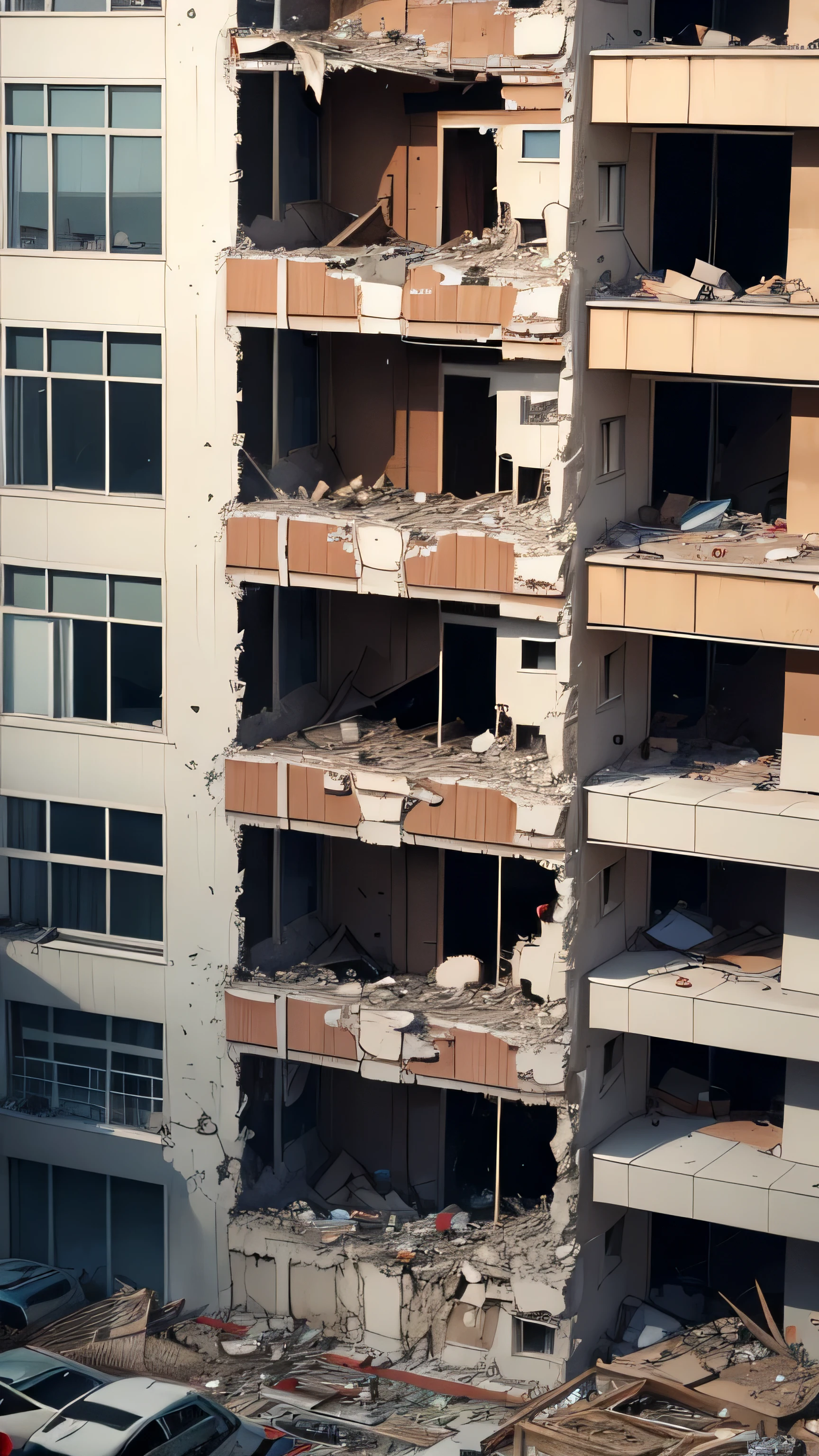 multi-storey apartment collapsed, destroyed, collapsed, broken, fell , 8k