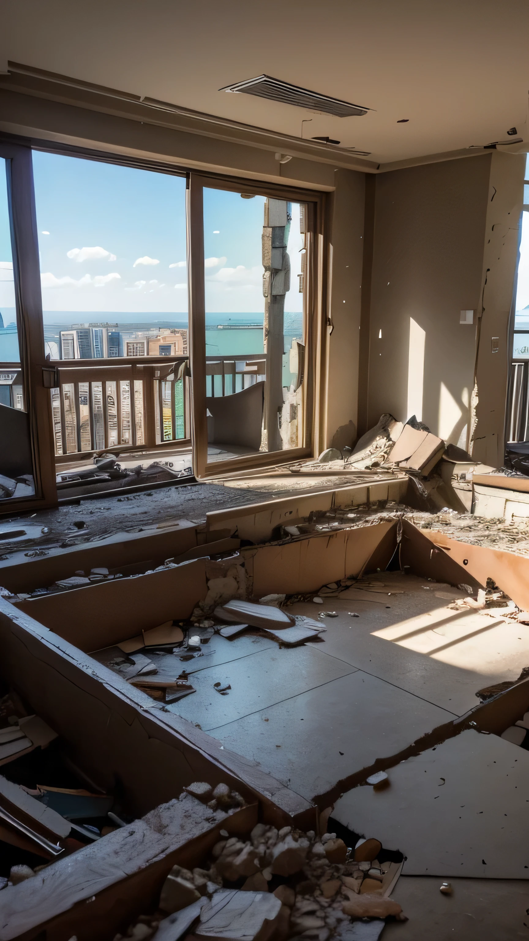 apartment ruins, destroyed, collapsed, broken, fell , 8k