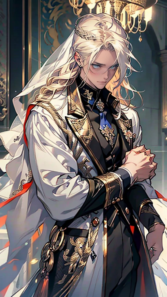 An incredibly beautiful femme fatale bride with long golden hair, long bangs, blue eyes, in an elegant wedding dress, she is being held in her arms by a tall handsome handsome manly young man-platinum blonde dressed in a light wedding suit, he has tanned skin, long white hair, blue eyes. They are in love, they are happy. Masterpiece, 8k. full-length image, realistic image, detailed image. an extremely detailed illustration, a real masterpiece, of the highest quality, with careful drawing. shading with shadows. beautiful pose, detailed , 8k. full-length image, realistic image, dynamic image, detailed image. an extremely detailed illustration, a real masterpiece, of the highest quality, with careful drawing.