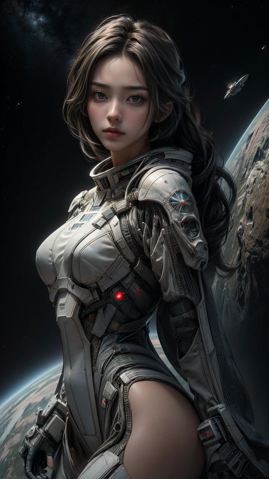 ((masterpiece, highest quality, Highest image quality, High resolution, photorealistic, Raw photo, 8K)), A giant spacecraft navigating interstellar space, Sophisticated design, huge geometric figures stacked in layers,