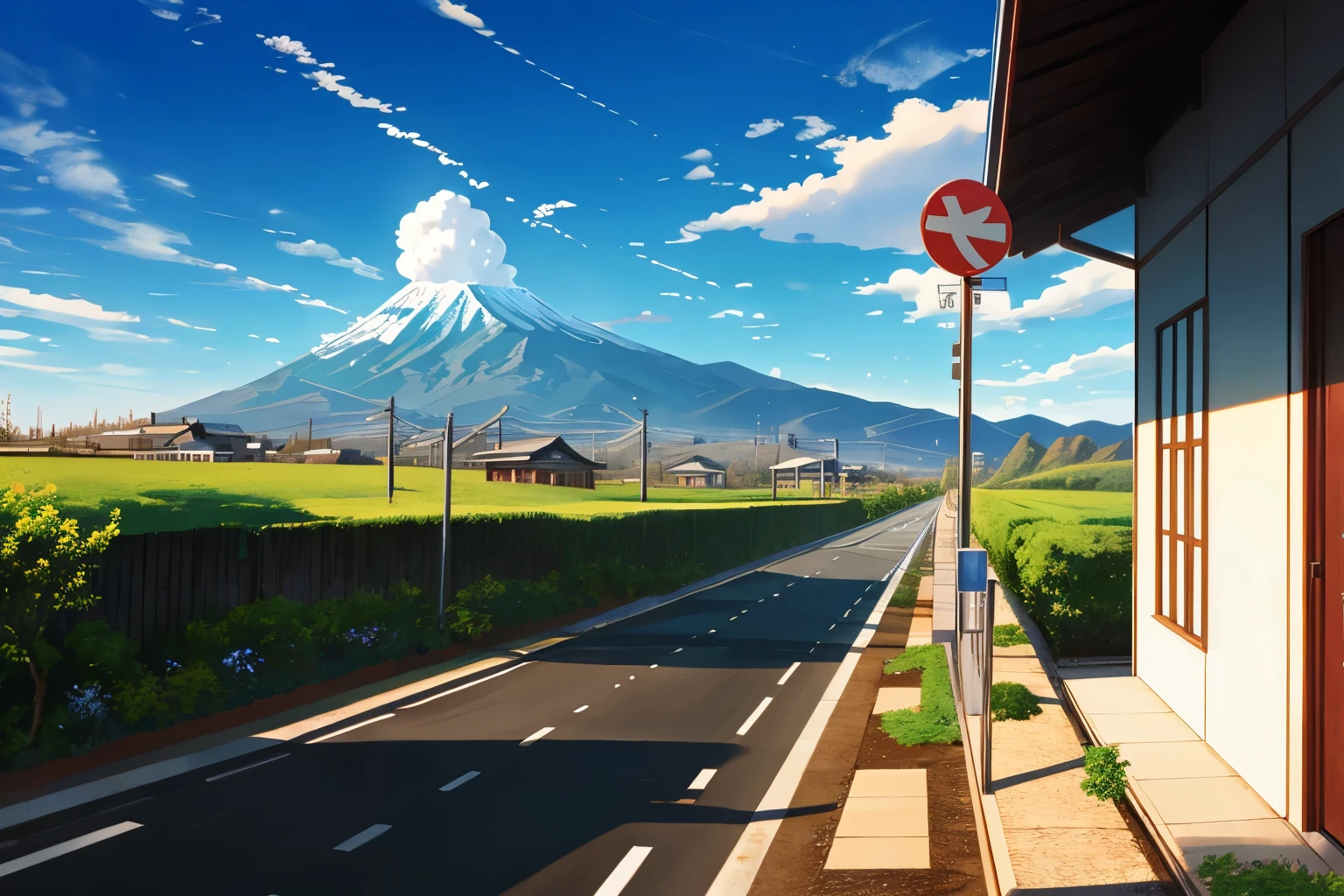blue Sky, bushing, cumulonimbus, Amakusa, Mountain, unmanned, road, road symbol, rural landscape, symbol, Sky, summer, sun tree