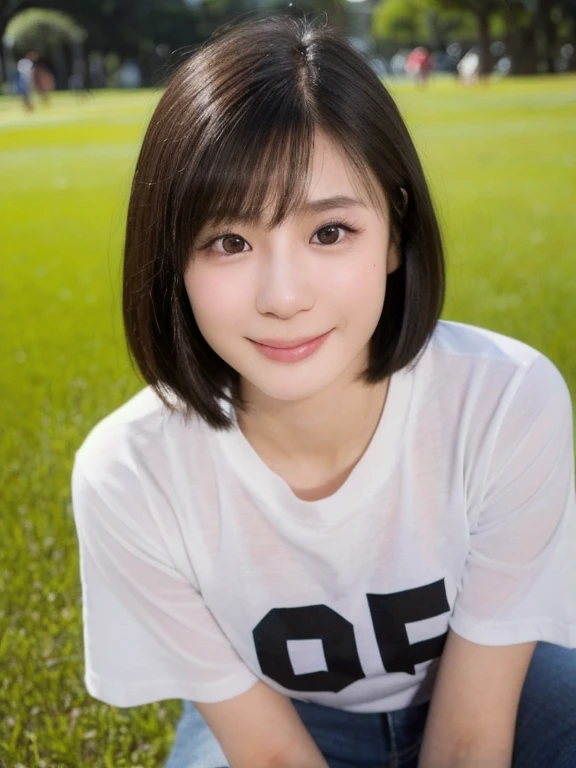 masterpiece, highest quality, 8k, disorganized person, (Upper Body:1.4), White shirt, Beautiful girl, Beautiful face, Looking at the audience, smile, Ultra-realistic, High resolution, picture, chromatic aberration, The focus was clear, High resolution, Face Light, Dynamic Lighting, Cinema Lighting, Professional Shadow, Athletic field background,  Best details, Very detailed, Very detailed, Finely detailed, Real Skin, Delicate facial features, Detailed face and eyes, Sharp pupils、Realistic students