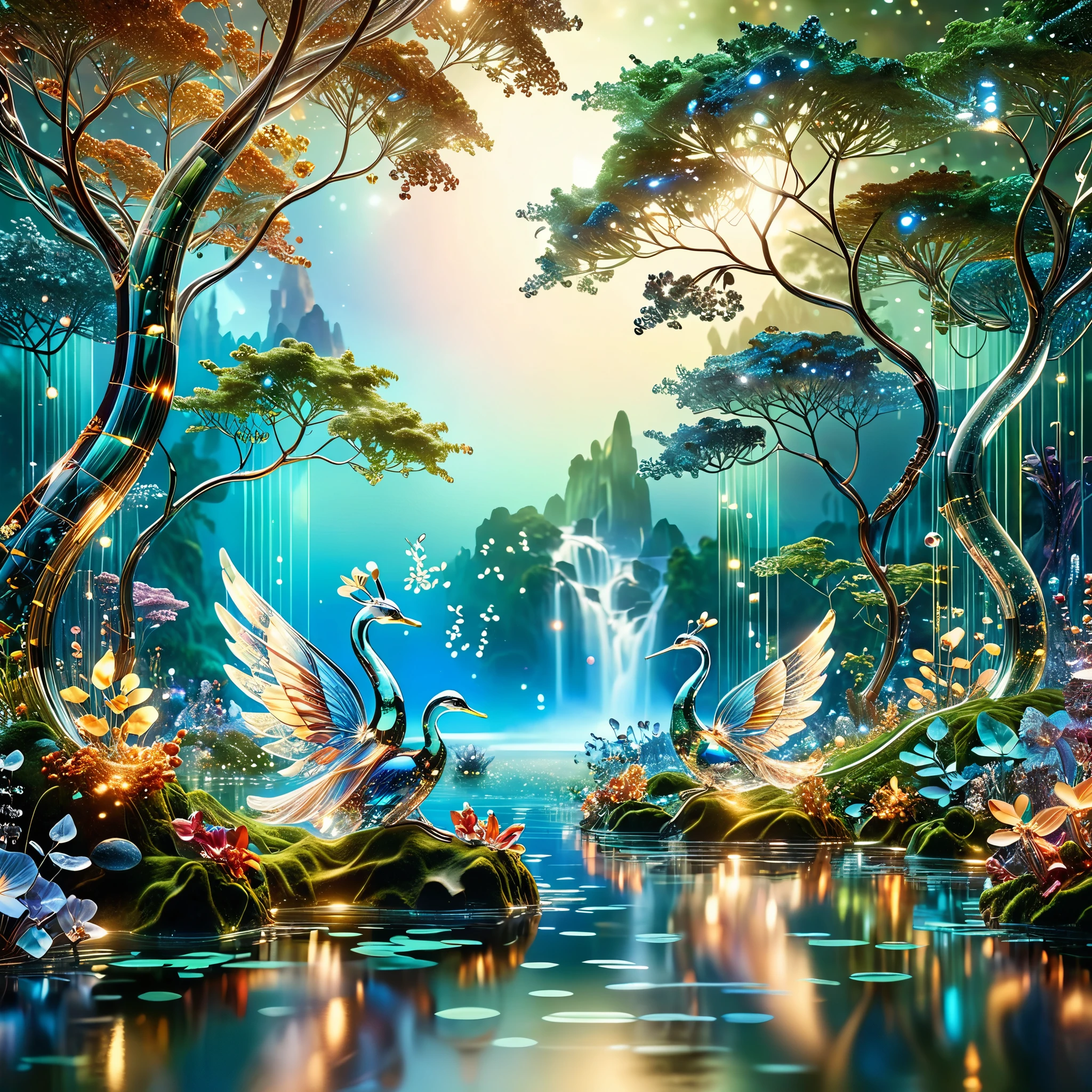 Step into a whimsical realm of boundless wonder, where the realms of magic and technology converge in a breathtaking tapestry of harmony. Picture an enchanting Eden, where AI-powered creatures with gleaming metallic bodies frolic alongside ethereal organic beings, their forms aglow with mystical energy. In this vibrant landscape, shimmering streams weave through lush meadows, reflecting the dazzling hues of both nature and innovation. As gentle breezes carry whispers of ancient enchantments, the air thrums with the soft hum of machinery and the melodious songs of enchanted creatures. Behold this mesmerizing fusion of the fantastical and the futuristic, where the boundaries between realms dissolve in a symphony of awe-inspiring beauty.