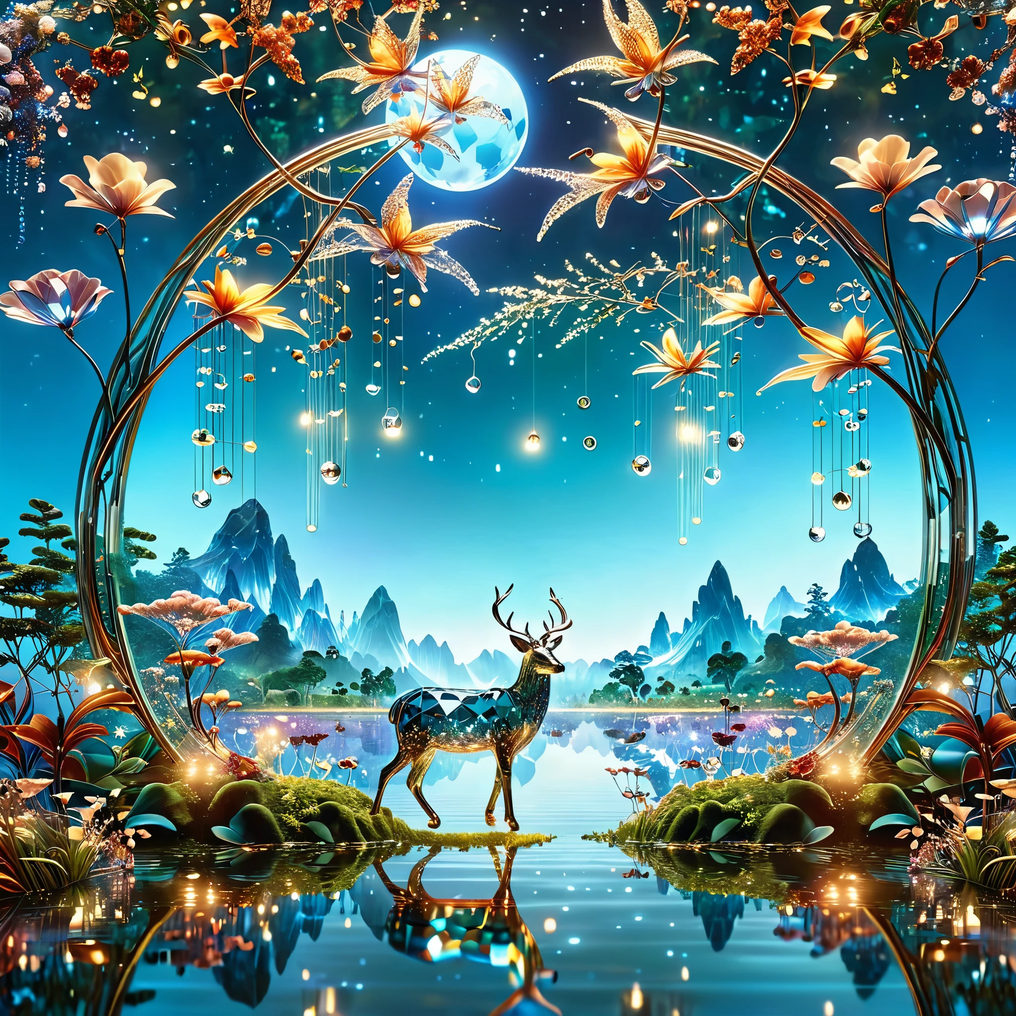 Step into a whimsical realm of boundless wonder, where the realms of magic and technology converge in a breathtaking tapestry of harmony. Picture an enchanting Eden, where AI-powered creatures with gleaming metallic bodies frolic alongside ethereal organic beings, their forms aglow with mystical energy. In this vibrant landscape, shimmering streams weave through lush meadows, reflecting the dazzling hues of both nature and innovation. As gentle breezes carry whispers of ancient enchantments, the air thrums with the soft hum of machinery and the melodious songs of enchanted creatures. Behold this mesmerizing fusion of the fantastical and the futuristic, where the boundaries between realms dissolve in a symphony of awe-inspiring beauty.