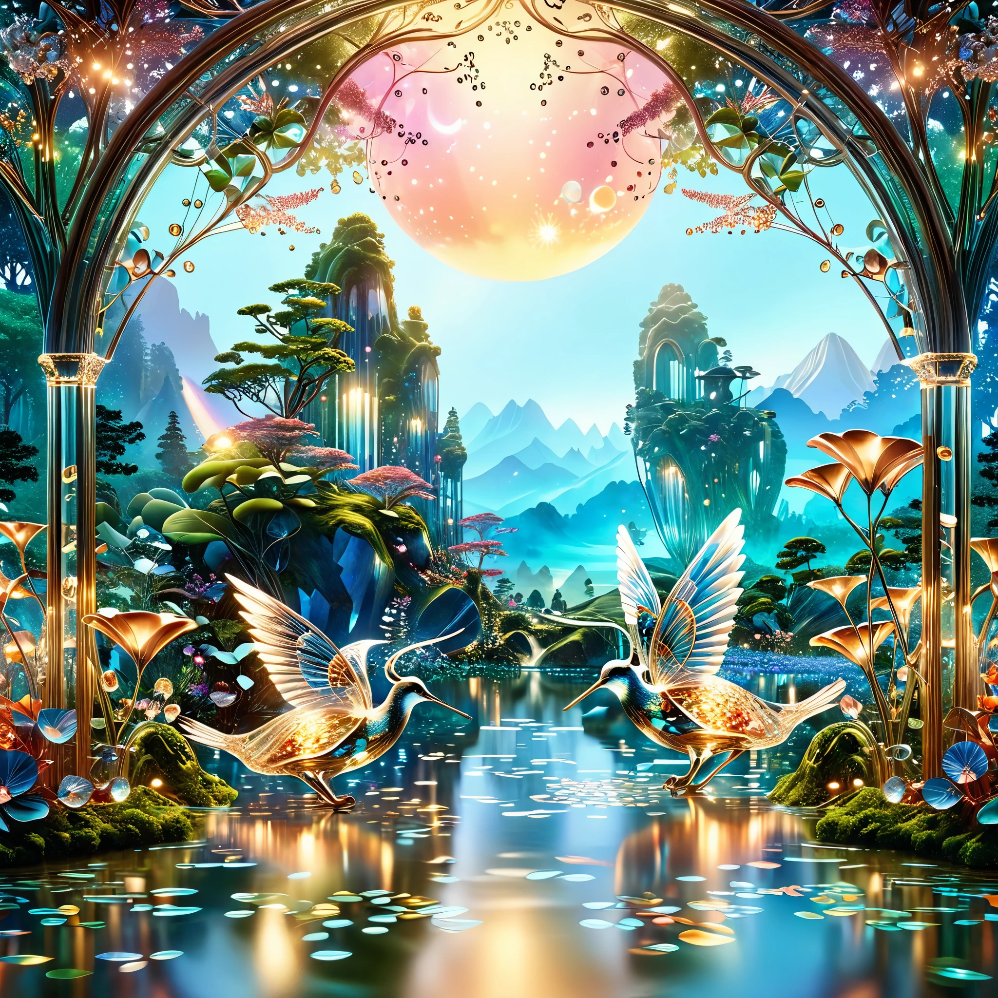 Step into a whimsical realm of boundless wonder, where the realms of magic and technology converge in a breathtaking tapestry of harmony. Picture an enchanting Eden, where AI-powered creatures with gleaming metallic bodies frolic alongside ethereal organic beings, their forms aglow with mystical energy. In this vibrant landscape, shimmering streams weave through lush meadows, reflecting the dazzling hues of both nature and innovation. As gentle breezes carry whispers of ancient enchantments, the air thrums with the soft hum of machinery and the melodious songs of enchanted creatures. Behold this mesmerizing fusion of the fantastical and the futuristic, where the boundaries between realms dissolve in a symphony of awe-inspiring beauty.