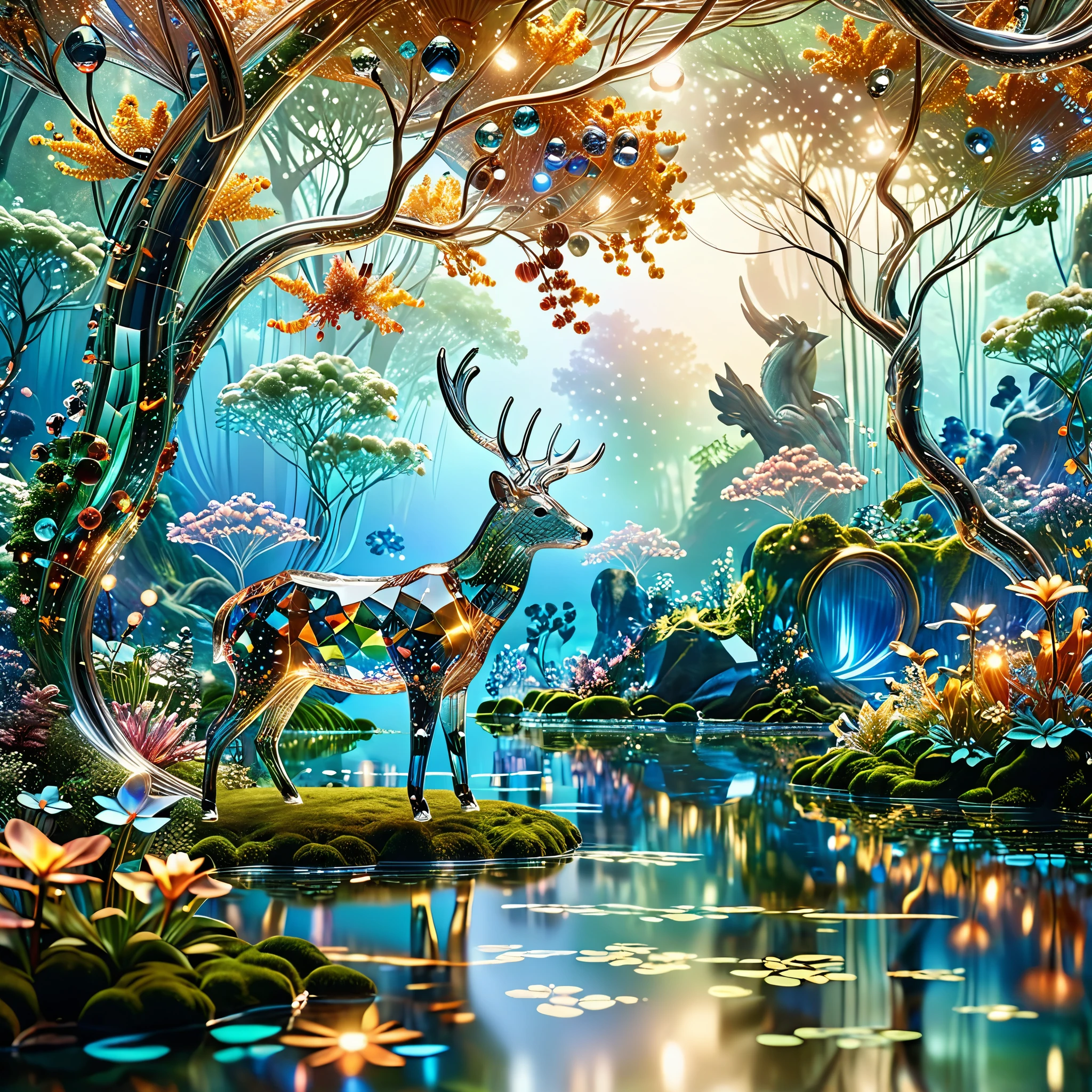 Step into a whimsical realm of boundless wonder, where the realms of magic and technology converge in a breathtaking tapestry of harmony. Picture an enchanting Eden, where AI-powered creatures with gleaming metallic bodies frolic alongside ethereal organic beings, their forms aglow with mystical energy. In this vibrant landscape, shimmering streams weave through lush meadows, reflecting the dazzling hues of both nature and innovation. As gentle breezes carry whispers of ancient enchantments, the air thrums with the soft hum of machinery and the melodious songs of enchanted creatures. Behold this mesmerizing fusion of the fantastical and the futuristic, where the boundaries between realms dissolve in a symphony of awe-inspiring beauty.