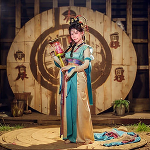 NSFW、perfect face、Mrs. Mi、Three Kingdoms、battle of nagasaka、The costume is dirty with dust and mud.、big 、full nude、full body、big areola、Pubic hair of the same color as the hair、In a dark, shabby hut、messy hair、sweating、after being raped、scared face、Standing on the straw mat