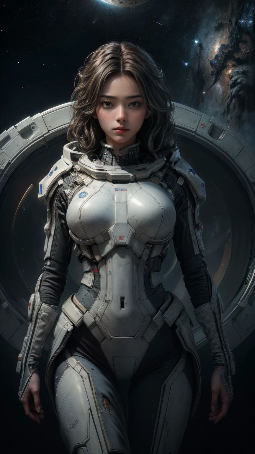 ((masterpiece, highest quality, Highest image quality, High resolution, photorealistic, Raw photo, 8K)), A giant spacecraft navigating interstellar space, Sophisticated design, huge geometric figures stacked in layers, 