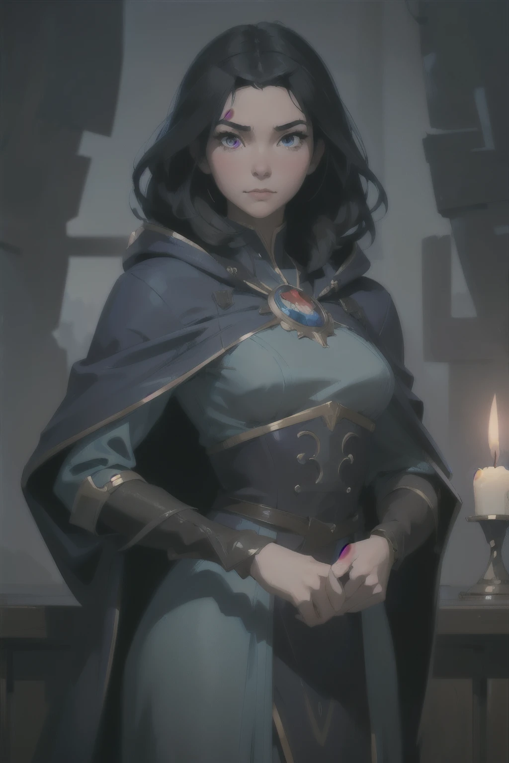 a close up of a woman in a blue dress with a candle, artgerm and atey ghailan, aly fell and artgerm, artgerm portrait, extremely detailed artgerm, artgerm detailed, portrait of a female mage, stanely artgerm, artgerm lau, black - haired mage, style artgerm