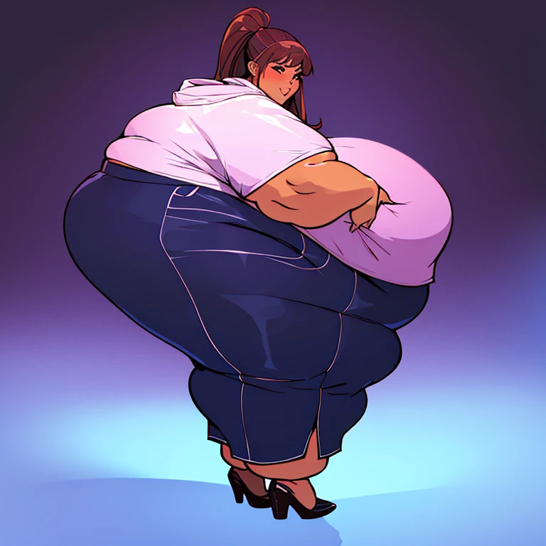 1970's, poison, long hair, smile, extra long and thick neon pink hair, extra long body length braided ponytail, ringed eyes, in Russian Athletic track suit flying through the air high above the Toronto city skyline, (((hyper breasts))), (((hyper belly))), (hyper bloated belly), (((spherical inflation))), discomforted look on face as her body is filling up with rapidly inflating (farting, purple gas from butt) steams from (((hyper ass))) as volatile gasses to become a giantess living inflatable sex doll, (1 hyper penis, long erect blimp size!!!), ((((hyper muscles!!!)))), (multiple air hoses plugged into back, thighs and ass from giant air O2 canister)