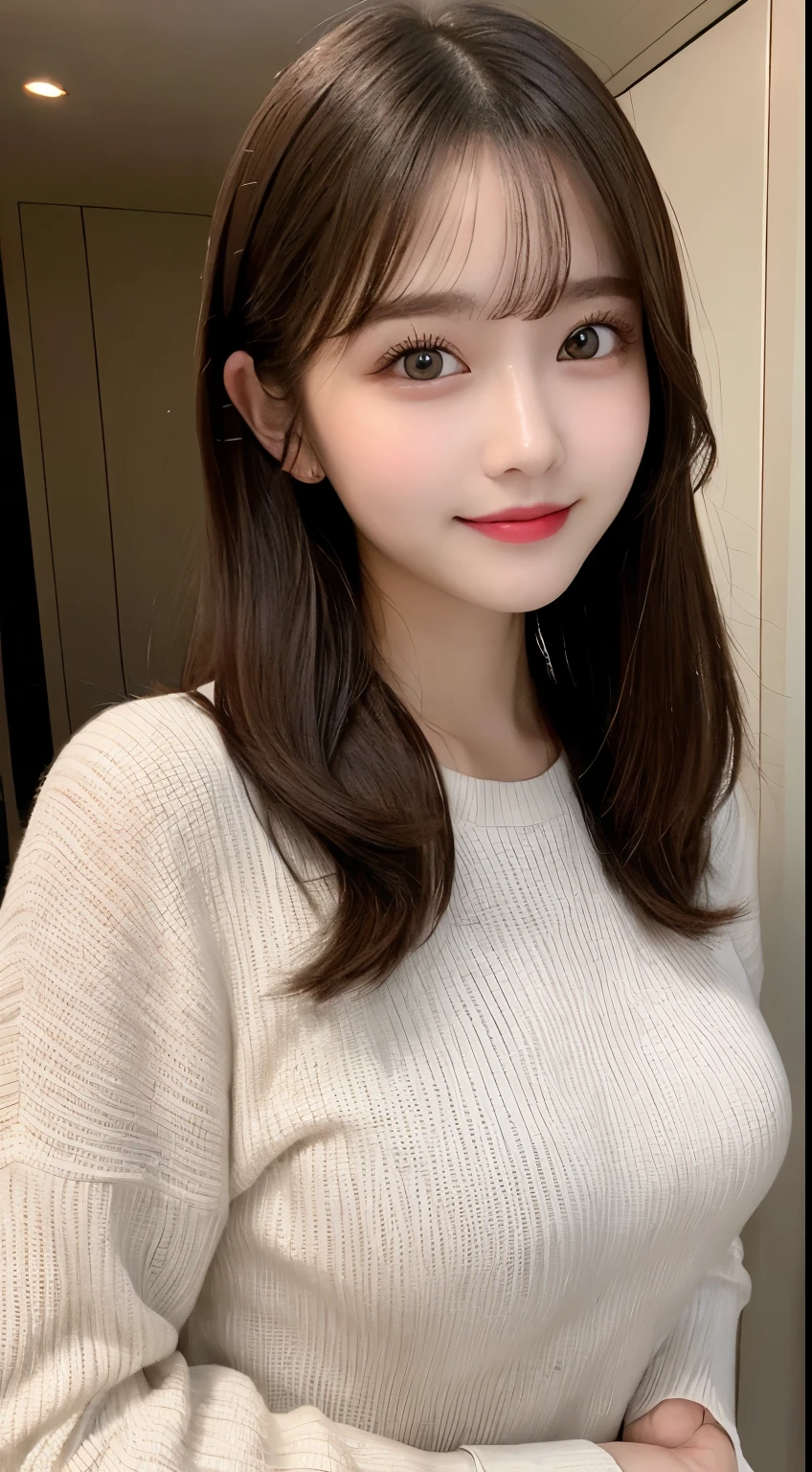 table top, highest quality, shape, Super detailed, finely, High resolution, 8k wallpaper, 完璧なダイナミックな構shape, beautiful and detailed eyes, Nice spring clothes,beautiful straight hair,small breasts,natural color lip, 20 year old girl、cute、sexy shot looking at camera,Always blur the background,perfect and beautiful face,Beautiful and dense face、slim face and style,Big eyes、Do gal makeup,real photos（best image quality）、sexy face、fashion model pose、full body shot、smile、Fashion Model Costumes（long sleeve）