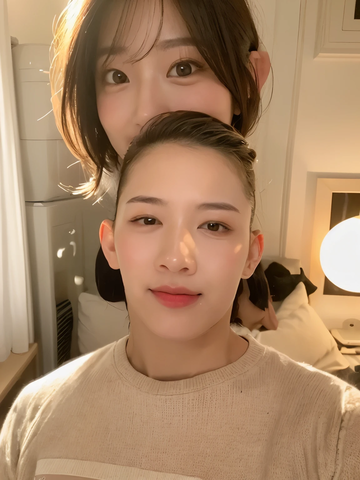 a close up of a woman in a sweater posing for a picture, gorgeous chinese model, beautiful asian girl, girl cute-fine-face, cute seductive smile, japanese model, with short hair, korean girl, Yoshitomo Nara, young and cute girl, gorgeous young korean woman, beautiful south korean woman