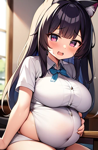 pregnant with many girls, Have cat ears,Pregnant, childbirth, work、A belly so huge that it can&#39;t exist in reality、Belly on the verge of bursting、Looks very painful、small face、Giant belly、Big belly、、masterpiece、very shy look、Are fat、Belly bigger than body、Exposed、big breasts、Very impatient、I&#39;m trembling、sweating、no text、sitting in a classroom at school、wearing a uniform