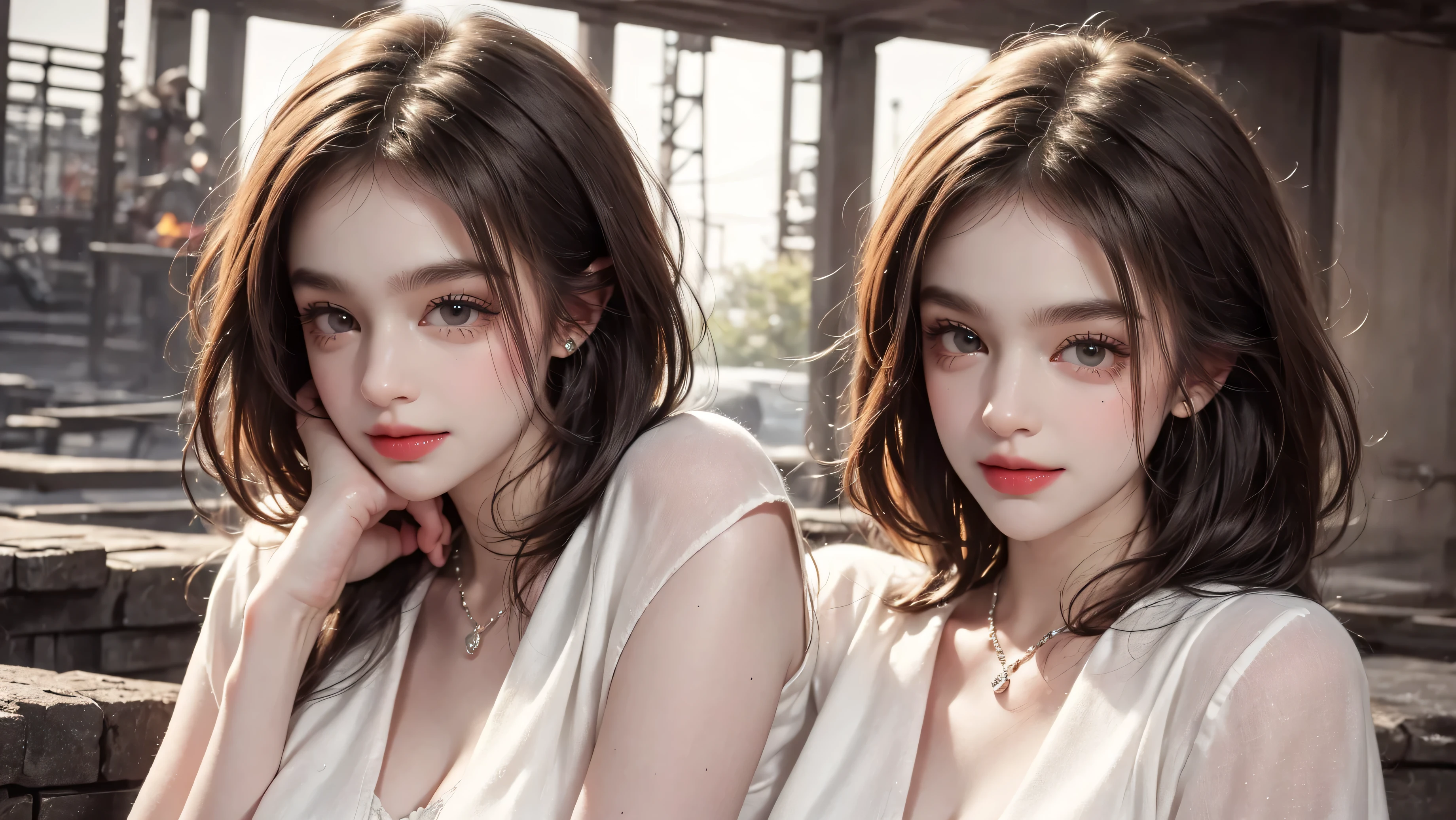 outdoor、Light brown short hair、smile、photographed alone、