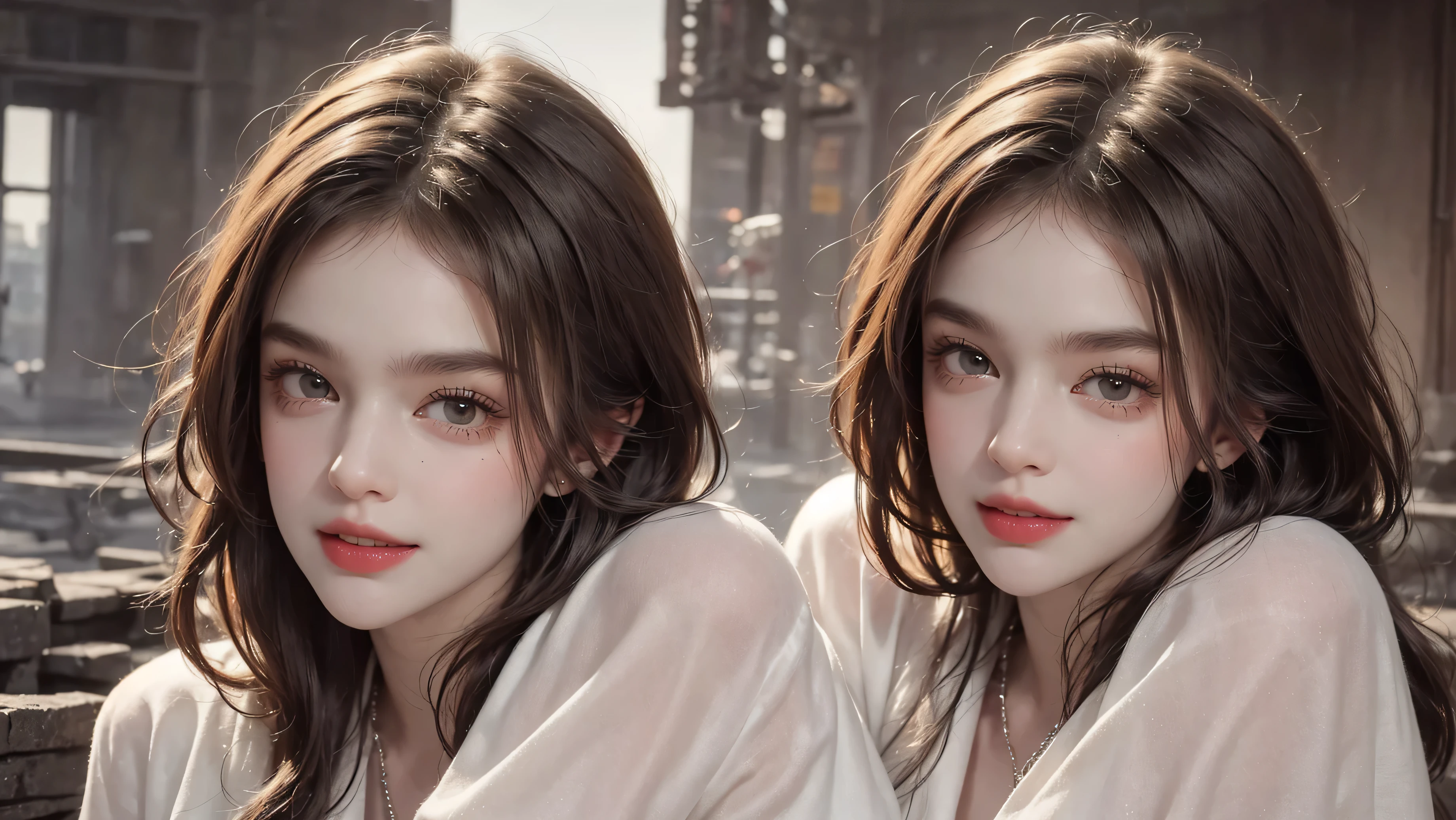 outdoor、Light brown short hair、smile、photographed alone、