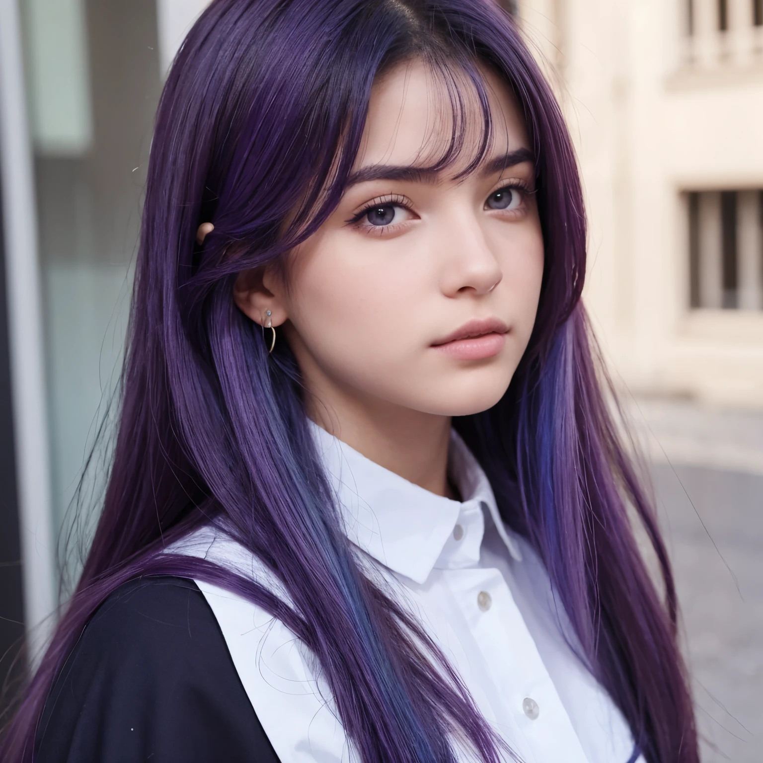 Influencer femenina con cabello morado y azul