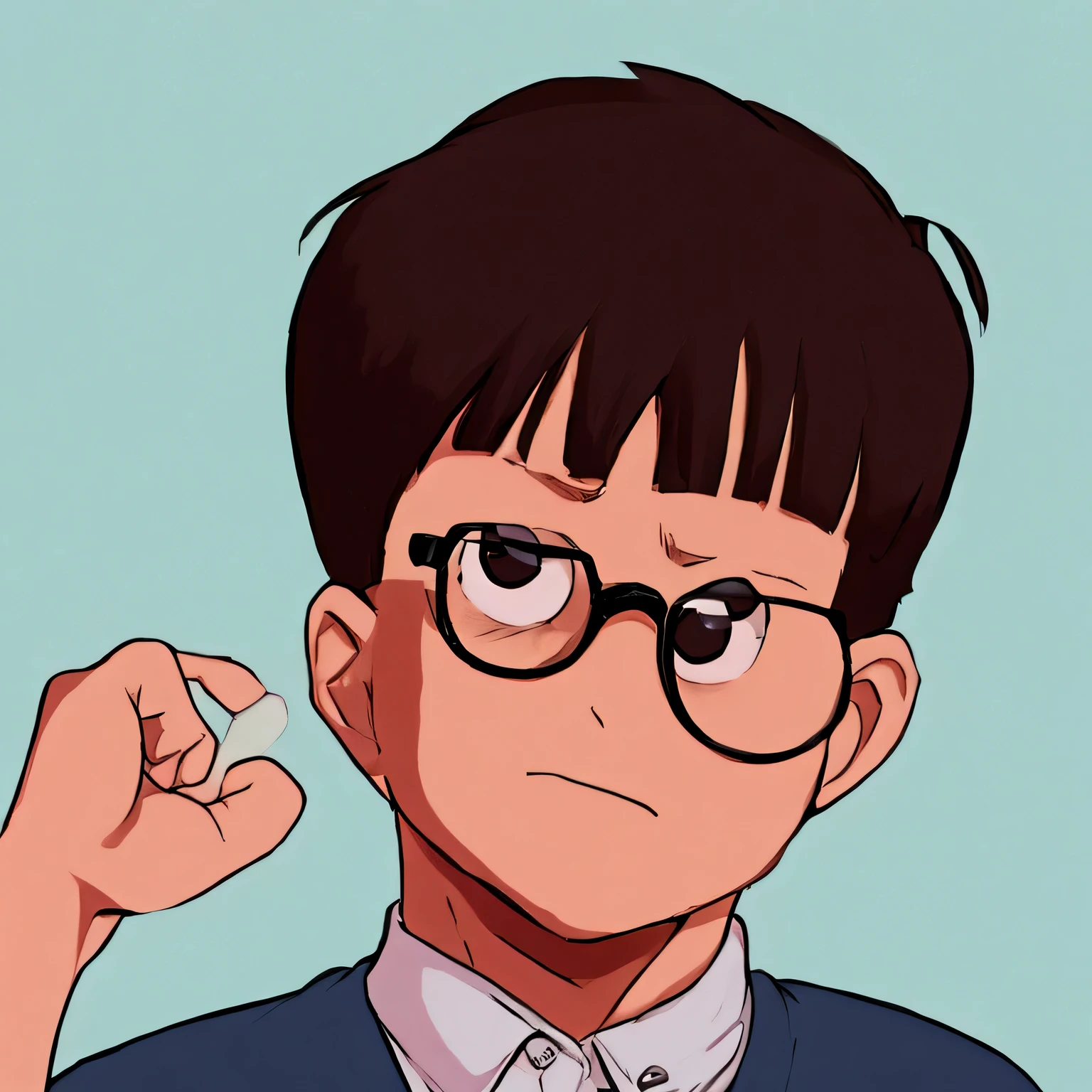 introverted,wearing glasses,A young boy,cartoon,simple,Solid color background,Image,Like digital products