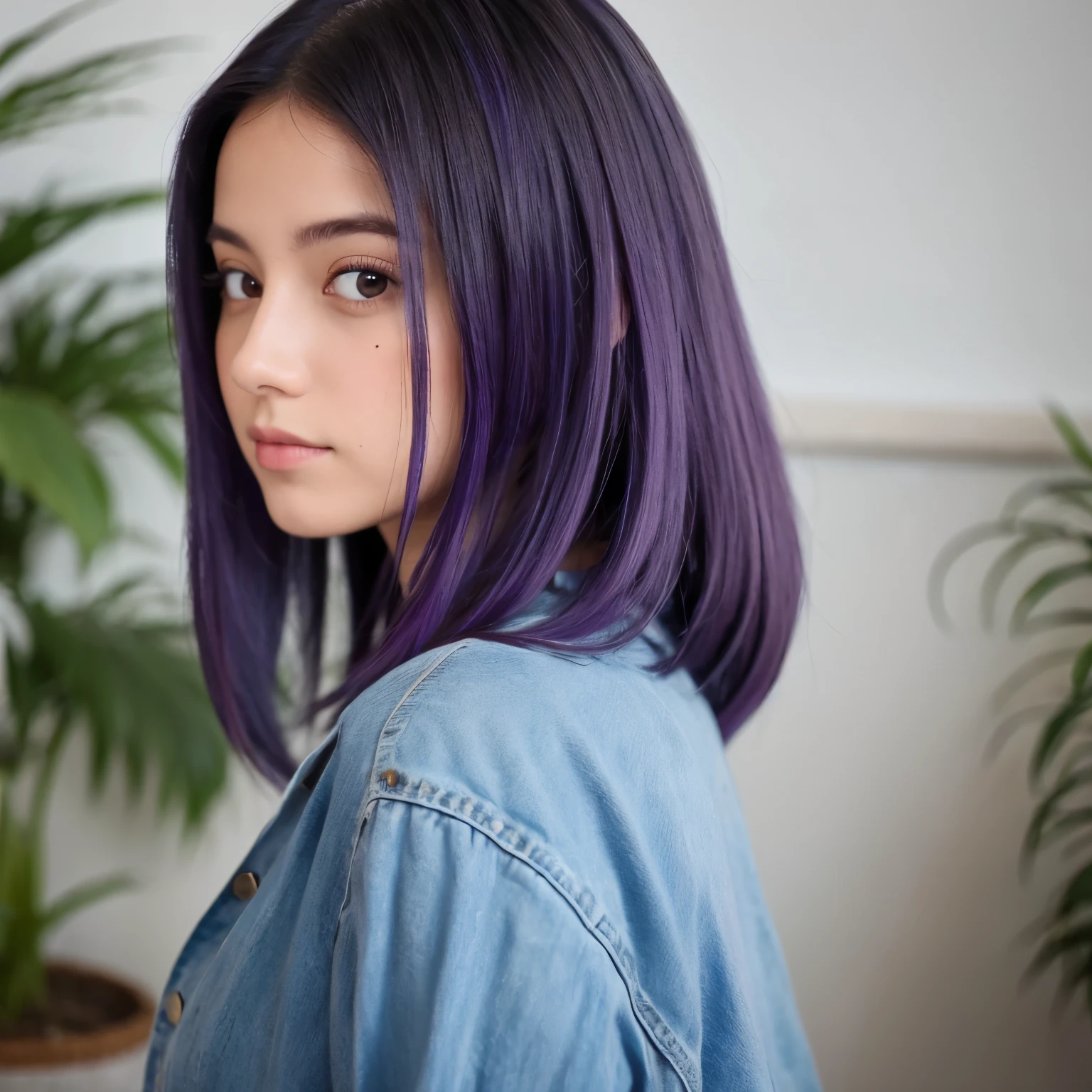 Influencer femenina con cabello morado y azul