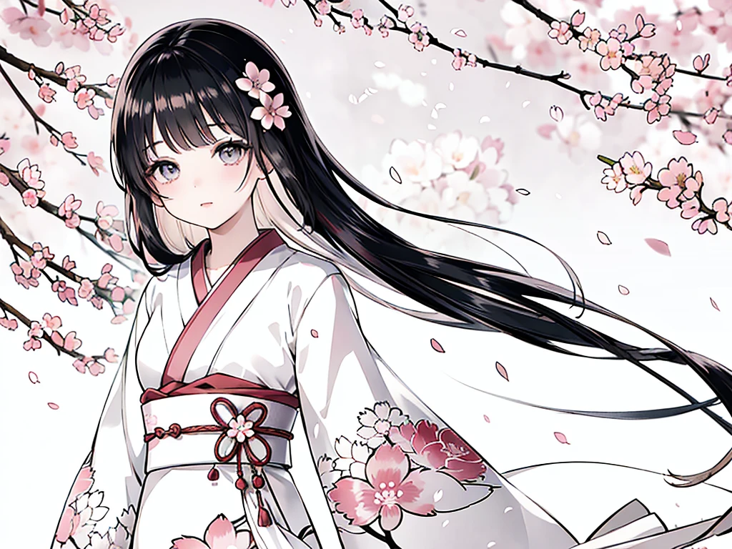 (best quality,4k,highres:1.2),ultra-detailed,realistic:1.37,anime line art,anime style,beautiful girl,watching cherry blossoms,delicate face,sparkling eyes,glossy lips,long eyelashes,flowing black hair,serene expression,sakura petals in the wind,soft sunlight,subtle breeze,pleasant atmosphere,subtle shadows,graceful posture,traditional kimono,delicate cherry blossom branches,peaceful garden,lush greenery,authentic Japanese scenery,warm color tones,subtle lighting effects,cool tones in the shadows,vibrant and lively colors,Sakura season.