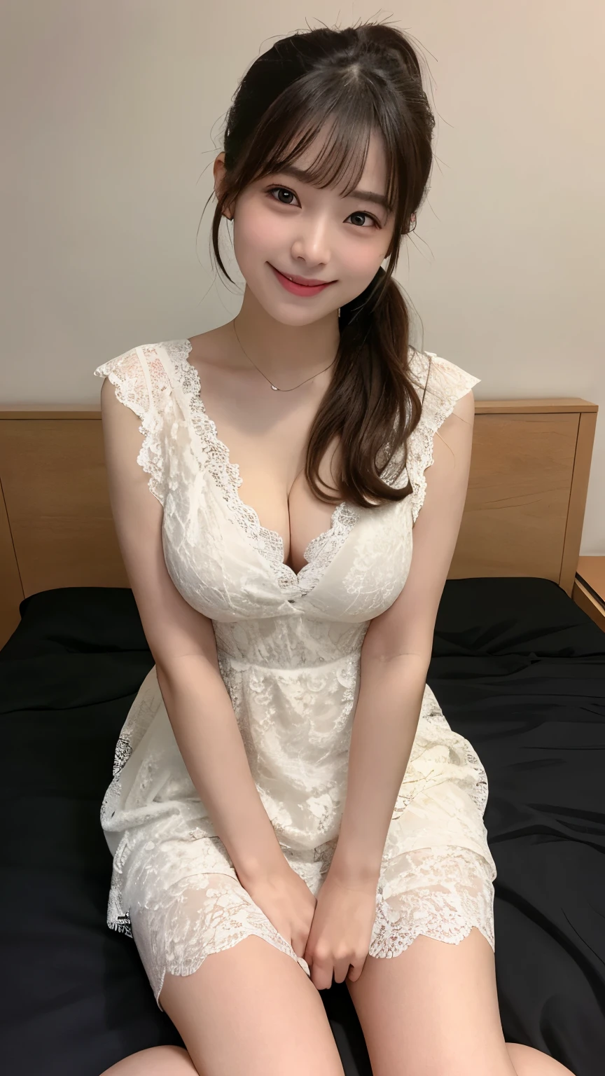 ((highest quality, 8k, masterpiece: 1.3)), 1 female, Cute Japanese Idols,Sensual beauty: 1.3, (Hairstyle Brown Hair Short Wave, Big breasts: 1.2), Stylish nightwear: 1.1, Very friendly face, Delicate eyes, Thick eyebrows,smile,Dimples,double eyelid,Saggy eyes,Mole, Sit on the sofa,Very plump body,Crossing his fat legs,Luxurious Belly Meat,