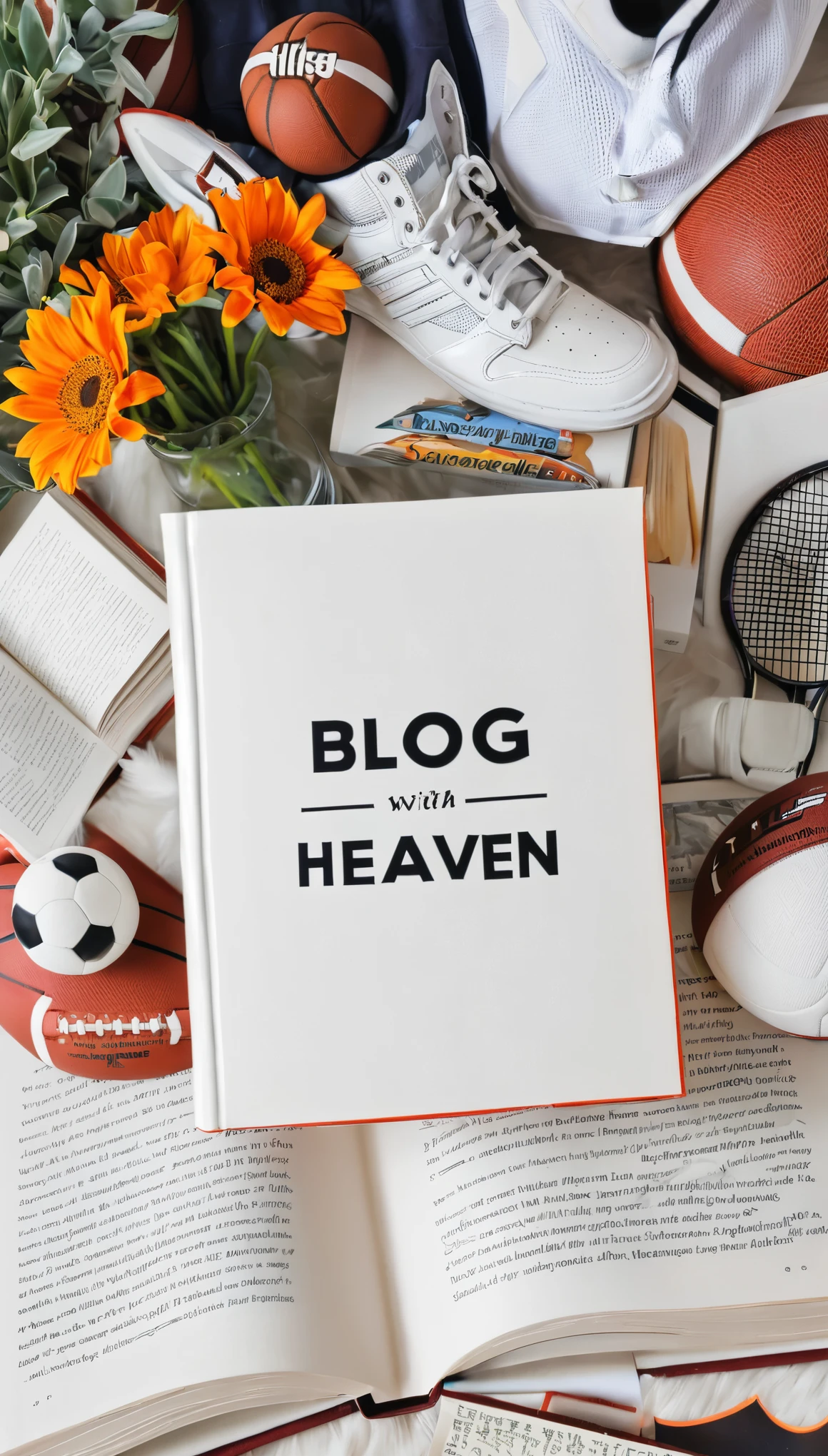 a picture with a book with wings named "Blog Heaven" surrounded by sports