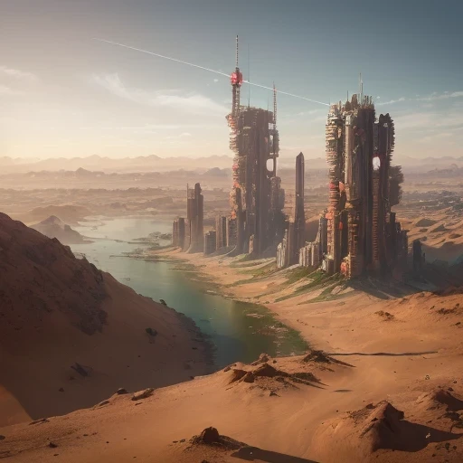 3598年Mars realistic model, (bifurcation, original photo, best quality, masterpiece:1.4),SteampunkCyberpunk6820 City,(CyberpunkMars light:1.3), Mars (related to land),(in a:1.3),Isometric, small nature, landscape on foundation,landscape,